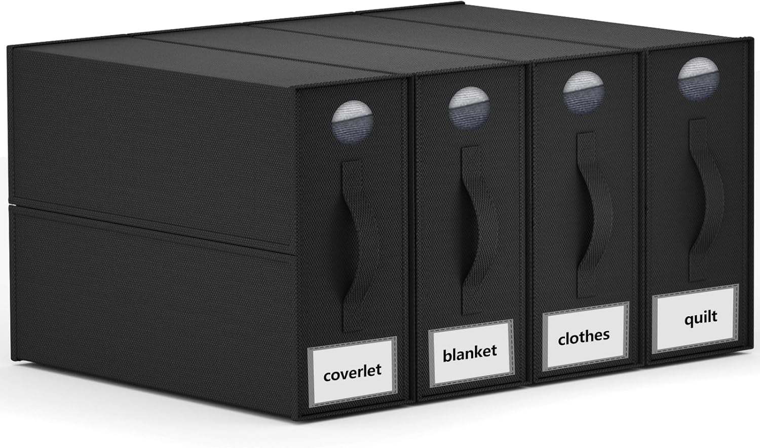 VERONLY 4 Pack Bed Sheet Organisers, Foldable Linen Storage Box with Window for Closets, Duvet Covers and Pillow Cases Wardrobe, Home Storage & Organisation，Black image number 3