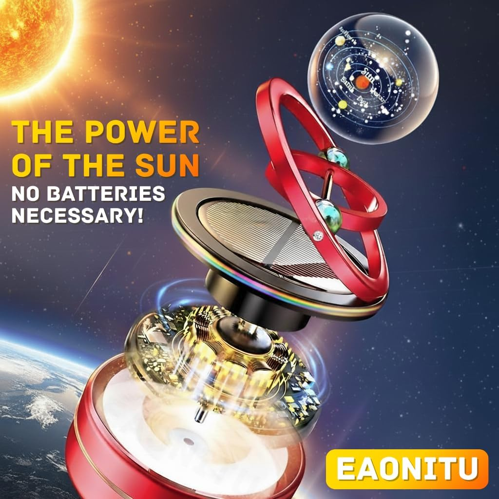 Solar Celestial Fidget Spinner, Lucky Car Decoration, Automatic Sun Powered Home Office & Automotive Accessories, Parents Day Birthday Gift Exchange, Aroma Diffuser Perfume Not Included (Galaxy Red)