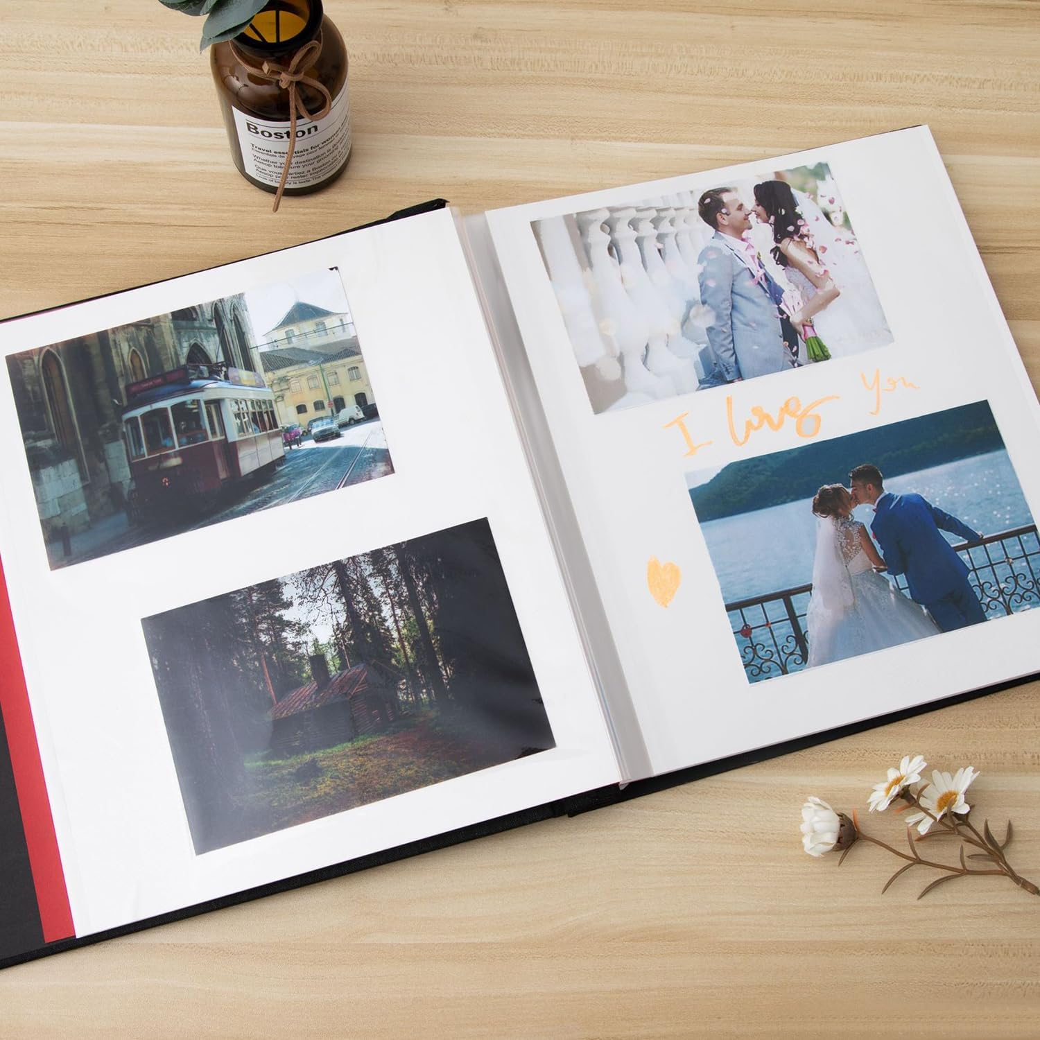 80 Pages Photo Album Self Adhesive, Diy Linen Scrapbook Album for 4&times;6 5&times;7 8&times;10 Inch Diy Scrapbook with 4 Metal Pens for Baby'S Growth Record, Wedding Scrapbook, Graduation Guestbook, Etc.(Black) image number 2