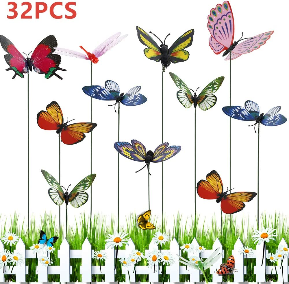 32 Pcs Butterfly Stakes, Garden Butterfly Ornaments - Patio Decor Butterfly Party Supplies Garden Stakes Decorative for Outdoor Yard Christmas Decorations image number 1