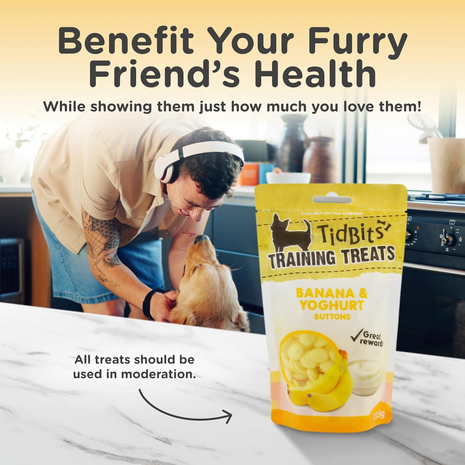 Tidbits Training Treats 225G, Banana & Yoghurt - Healthy Probiotic Boost, Protein & Calcium-Rich - Ideal for Training & Positive Reinforcement image number 4