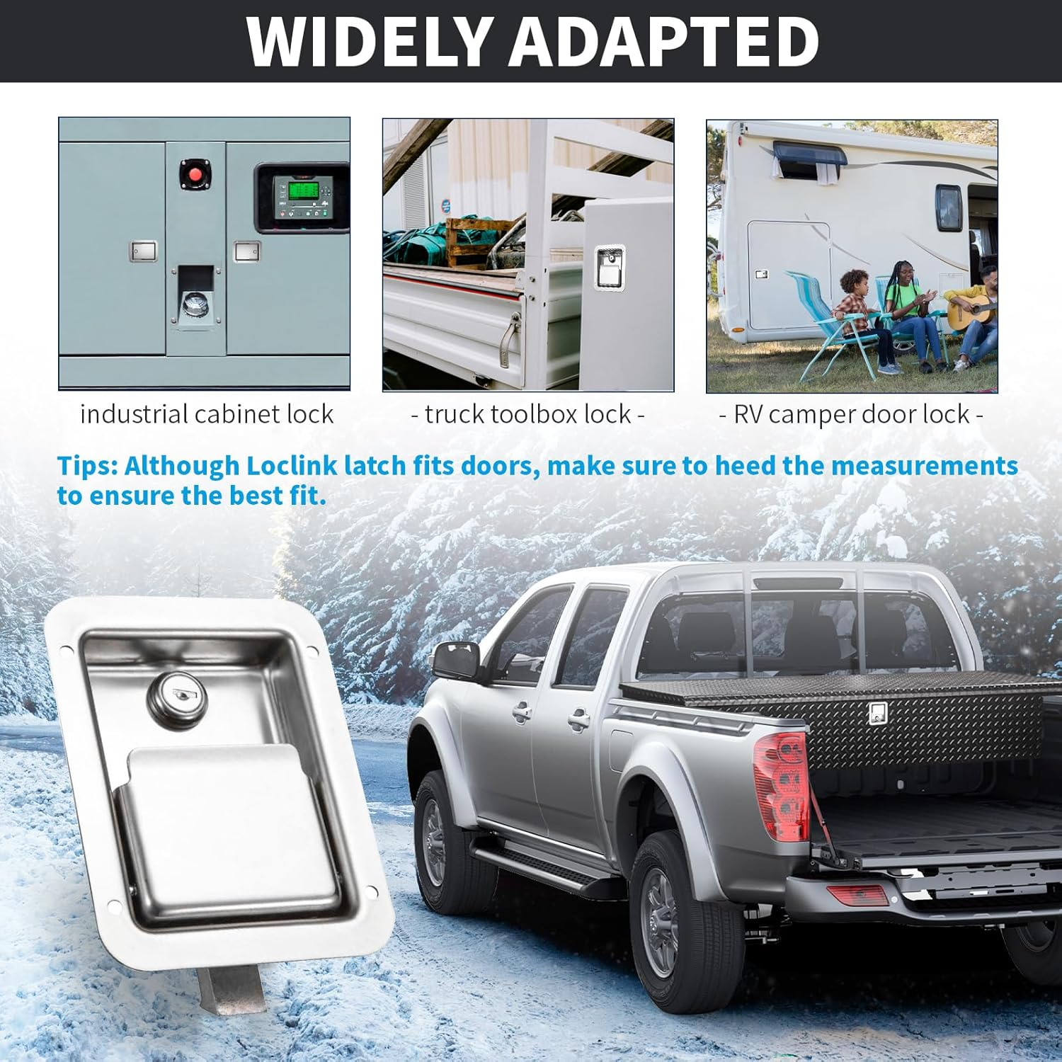 Loclink Truck Tool Box Lock Replacement Kit, Stainless Steel Locking Paddle Latch for Truck Bed Toolbox Handle, Trailer Door, RV, Camper, ATV, UTV, 140 * 108Mm with Keys image number 6