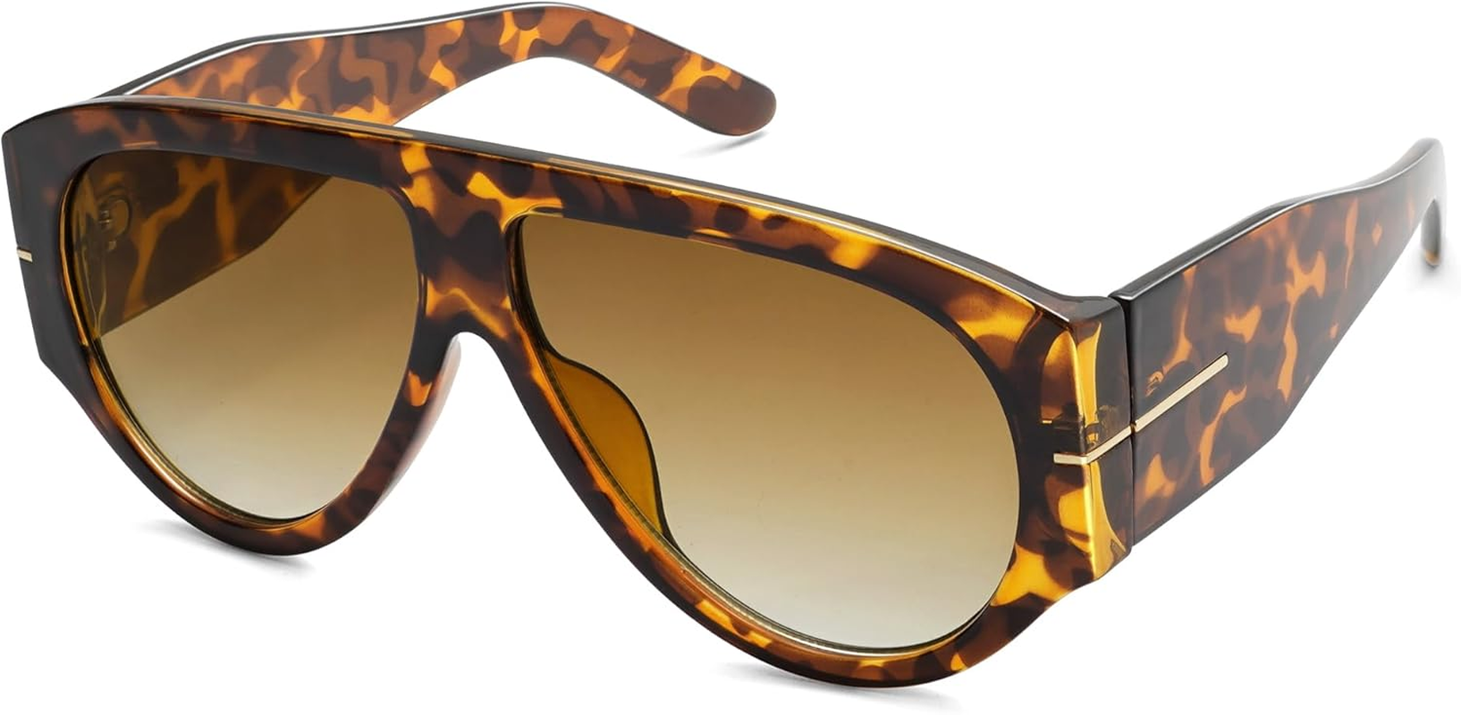 HERJOUR Oversized Retro Aviator Sunglasses Womens Mens 70S Classic Vintage Sun Glasses AR82227 - Deep Black+Black/Green image number 2