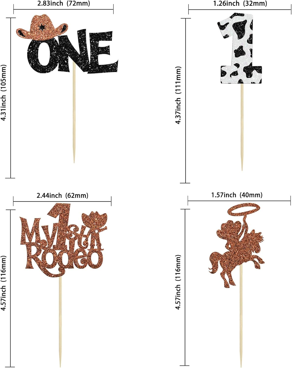 24Pcs Cowboy 1St Birthday Cupcake Toppers Glitter First Birthday Hat Cowboy One Cake Decorations for Western Theme Baby Shower Kids Boys 1St Birthday Party Supplies Brown image number 5