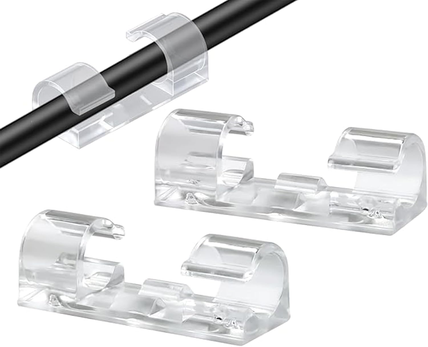 Self Adhesive Cable Management Clips, 50 Pcs Cable Organizers Sticky Wire Clips Cord Holder for TV PC Laptop Ethernet Cable Desktop Home Office (Transparent) image number 2