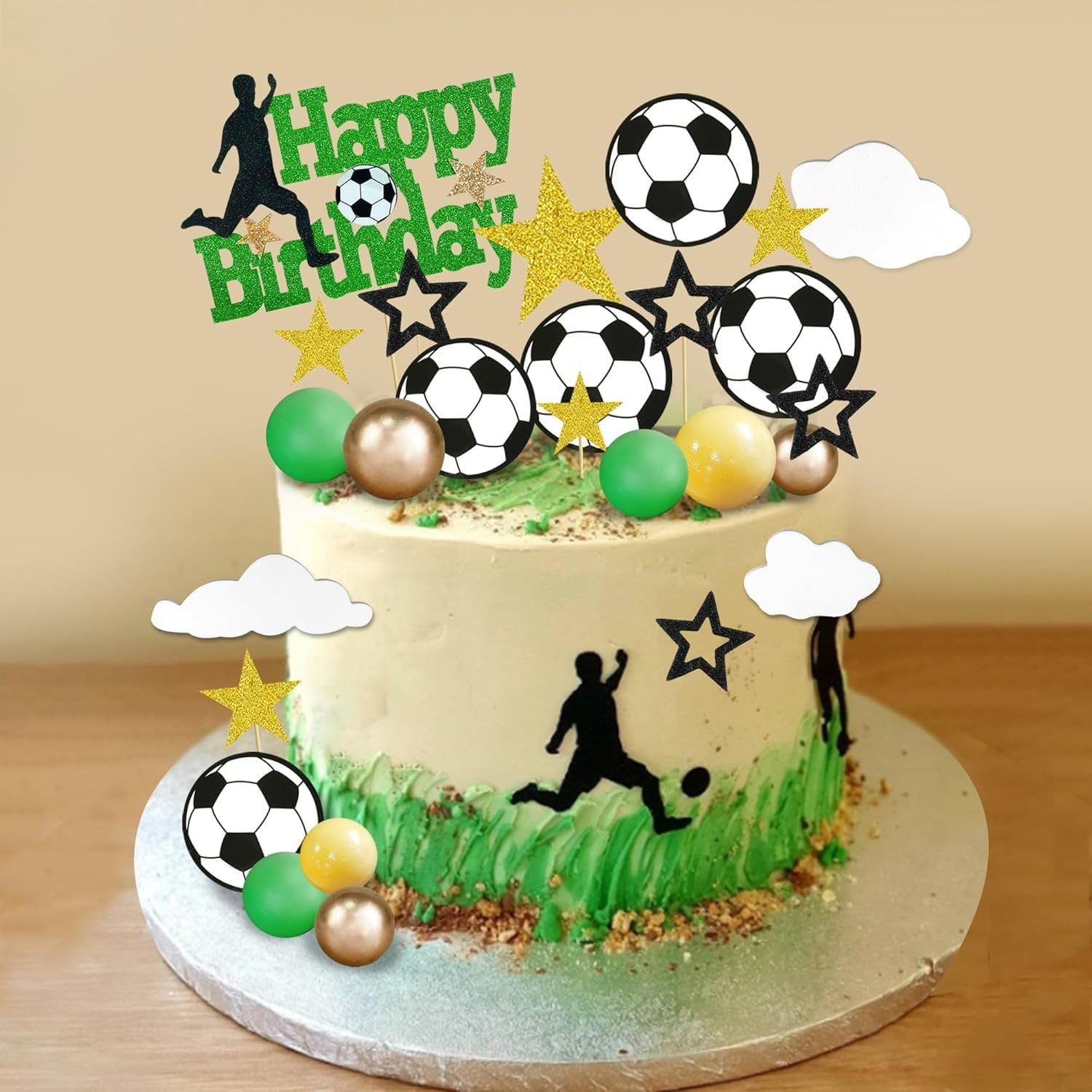 32Pcs Soccer Cake Toppers Cake Decorative Cards, Soccer Theme Birthday Sports Party Supplies, Football Theme Party Decorations for Boy Men image number 3