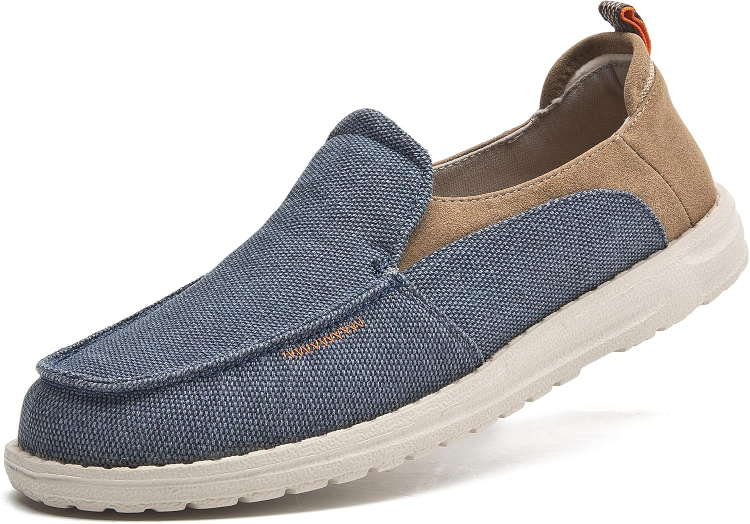 CLOWSE Men'S Casual Slip-On Loafers Deck Shoes Hands Free Canvas Wide Shoes Comfortable Stretch Walking Shoes