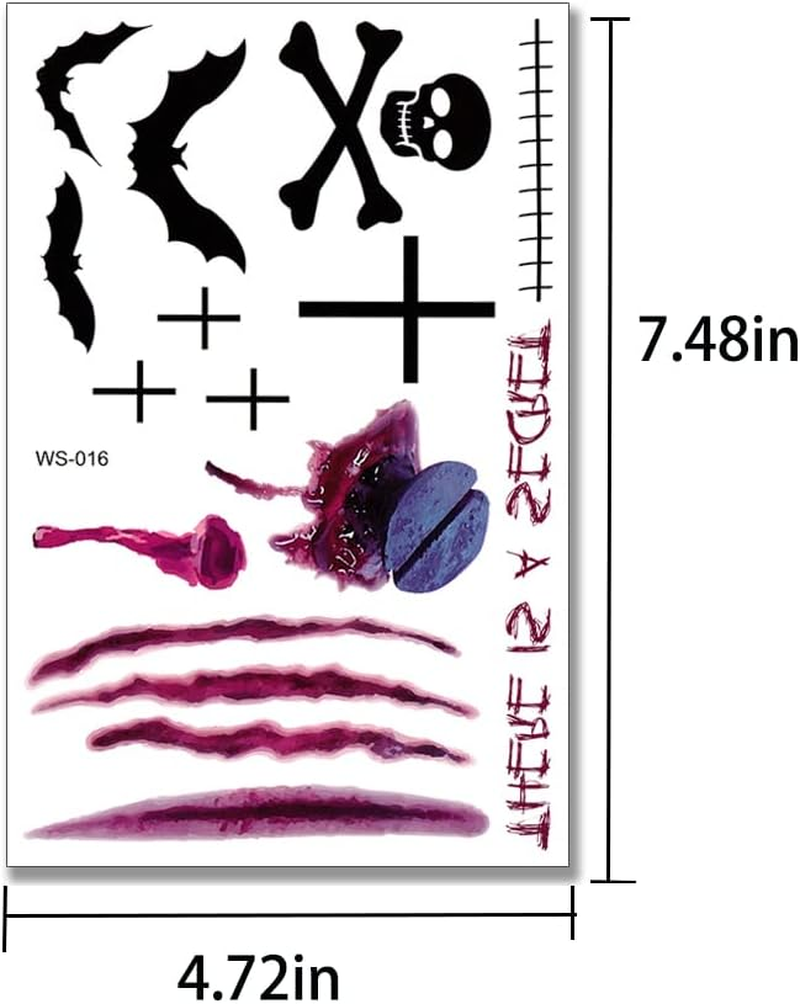 Halloween Tattoos Day of the Dead Temporary Tattoos Face Fake Stickers for Halloween Party Decoration 9Sheet Spider Scar Skull Body Makeup Decals