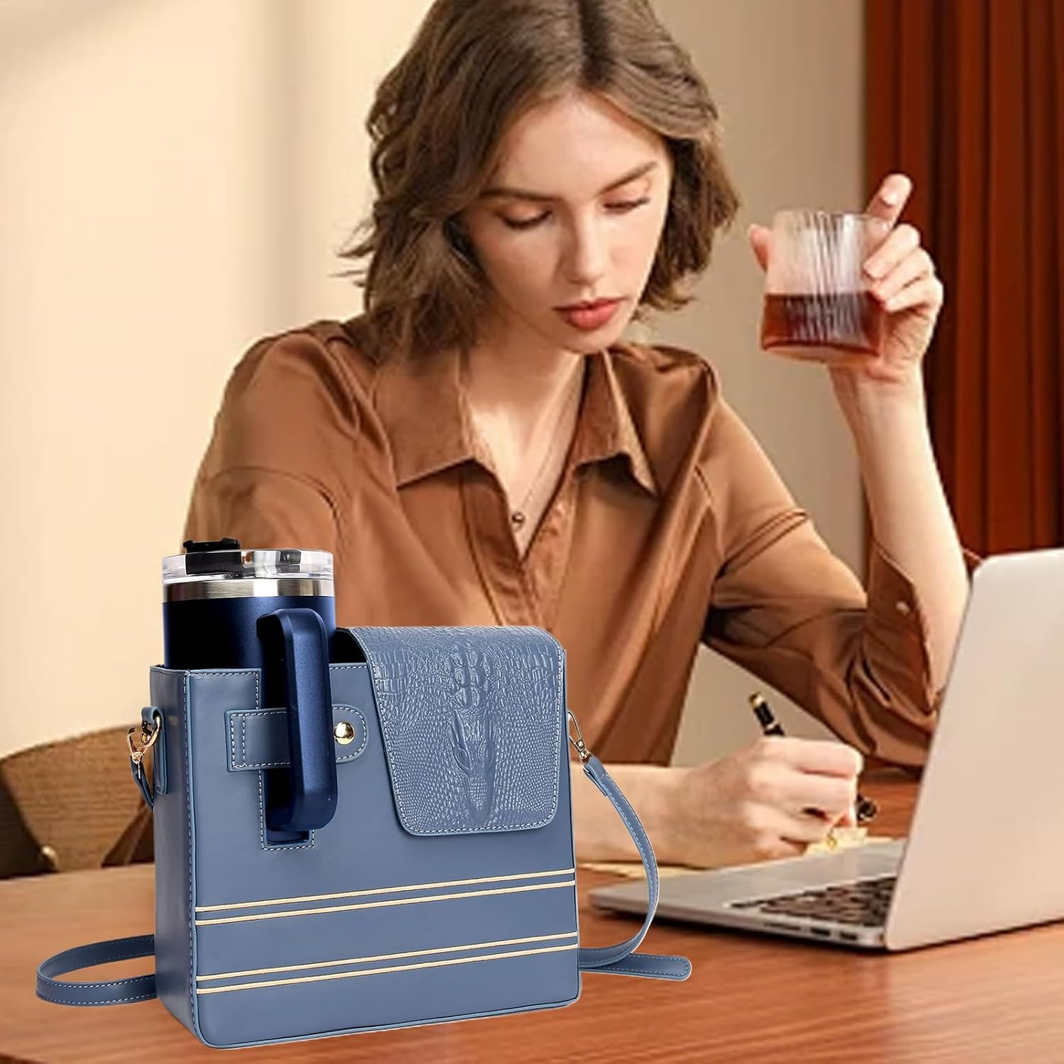 Purse with Water Bottle Holder, Waterproof Portable Strap Pockets, Cup Holder Bag, Shoulder Purse for Water Bottle, Women, Sports, Gym, Walking, Hiking, Travel, Commuting, Camping, Cycling, Fitness, O image number 4