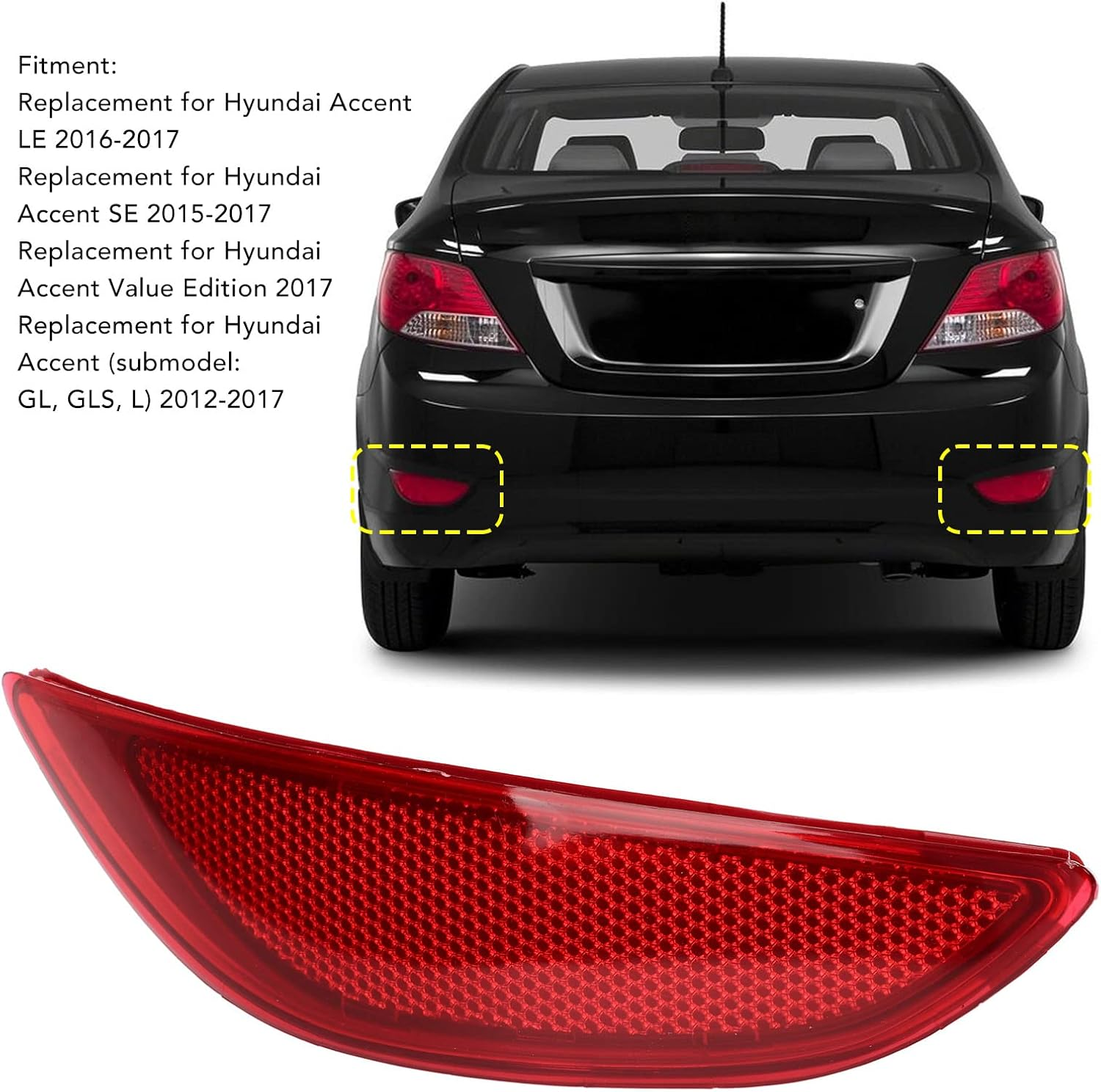 Rear Bumper Reflector Red Warning Rainproof Shock Proof Replacement for Accent LE SE (Left: 924051R000) image number 5