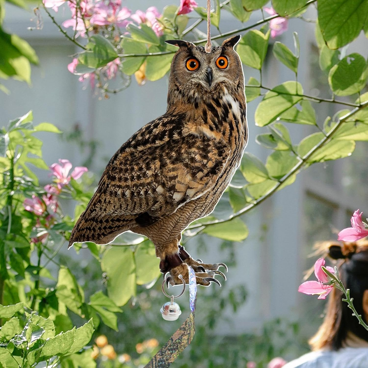 O-Wl Bird Scarers for Gardens, Owls to Keep Bi-Rds Away, Fake O-Wl Decoy with Bell, Bi-Rds Deterrents, Scarecrow for Roofs to Keep Bi-Rds Pigeon from Tree Yard