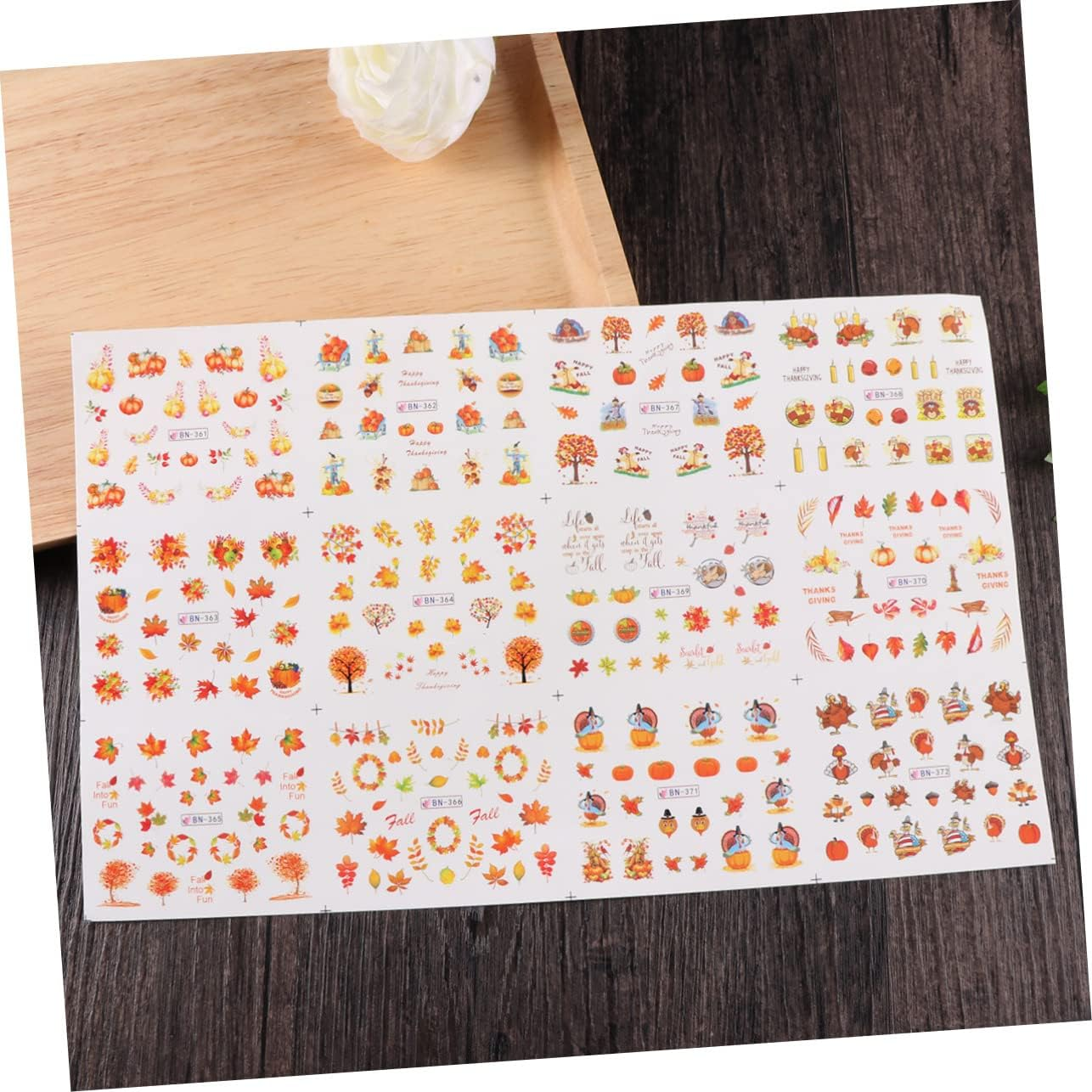 2PCS Halloween Nail Decals Fall Fingernail Sticker Autumn Nail Art Stickers Thanksgiving Nail Decals Water Transfer Maple Leaf Miss Adhesive Big Sheet image number 1