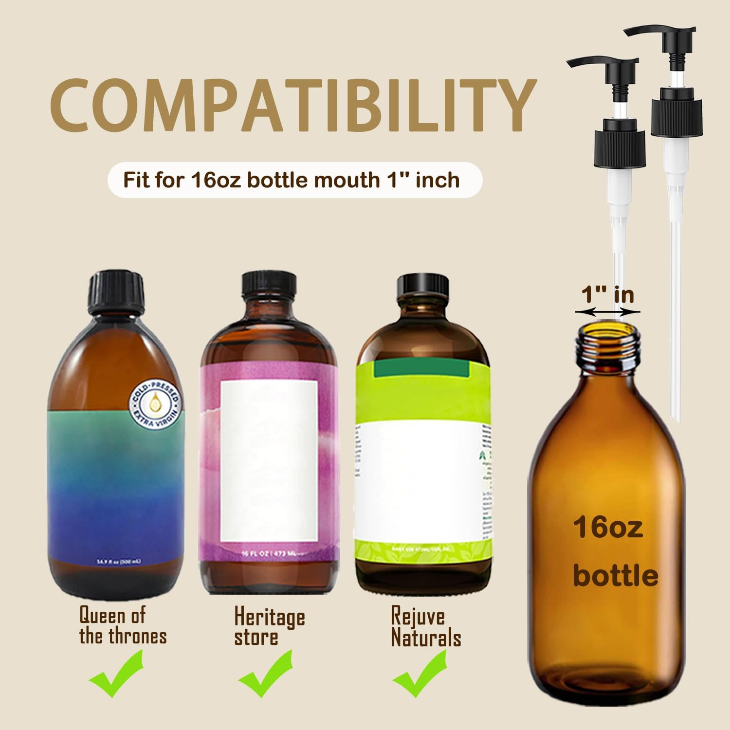 Oxyooh 2 Pack Pump Dispenser Compatible with Queen of Thrones & Heritage Castor Oil & Rejuvenaturals, Plastic Precision Pump for 16Oz Bottle, Queen Dispenser with Empty Mascara Tube (Oil Not Included image number 6