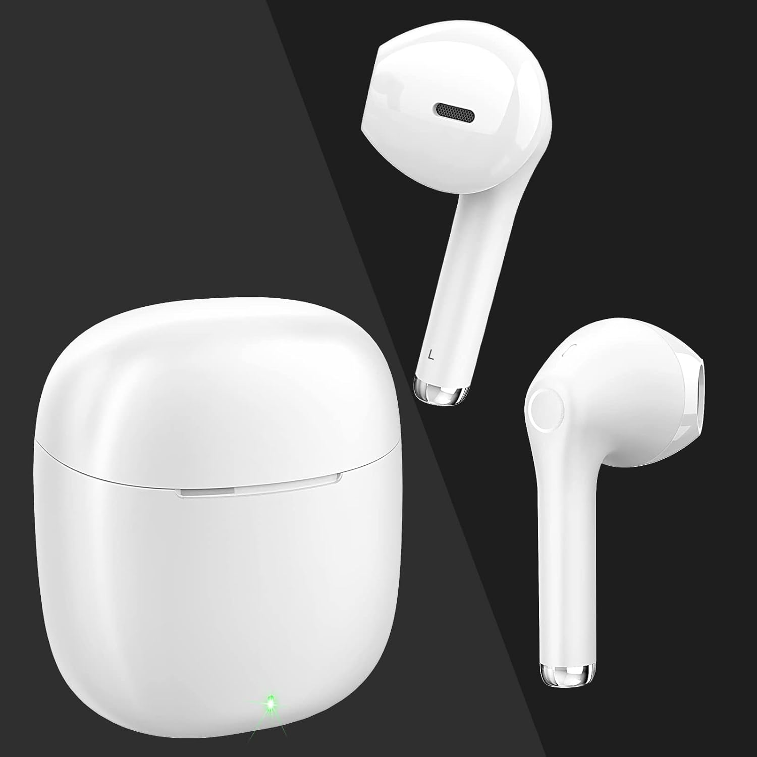 Yobola Wireless Earbuds, Bluetooth Earphones, IPX5 Waterproof Wireless Earphones Touch Control, Bluetooth Earbuds 5.1 Built-In Microphone, 25 Hrs with USB-C Charging - White image number 2