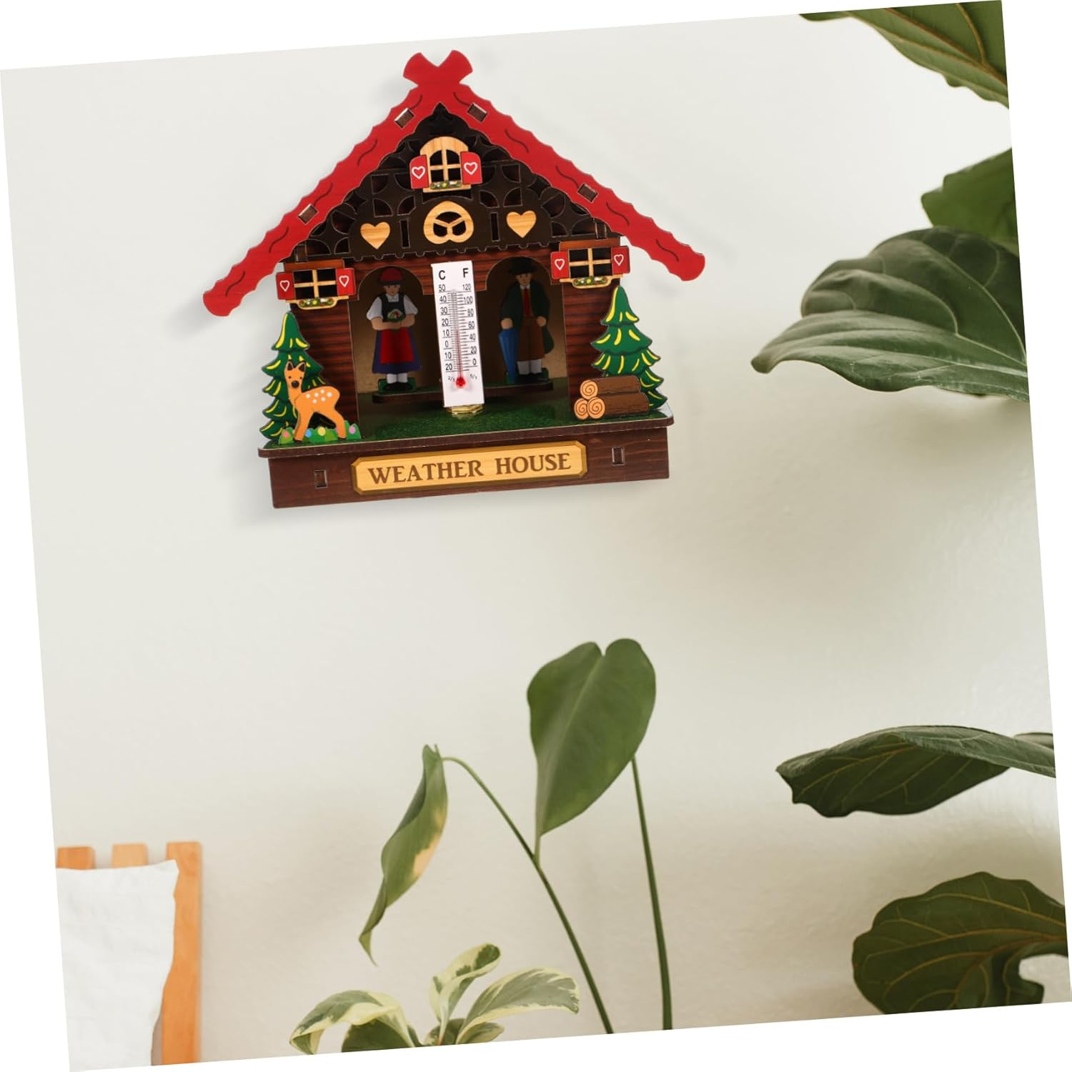 Weather House Wooden Barometer Thermometer Hygrometer Wall Mounted Indoor Outdoor Home Weather Station with Temperature Humidity Display Easy Battery Setup Stylish Wall Decoration image number 5