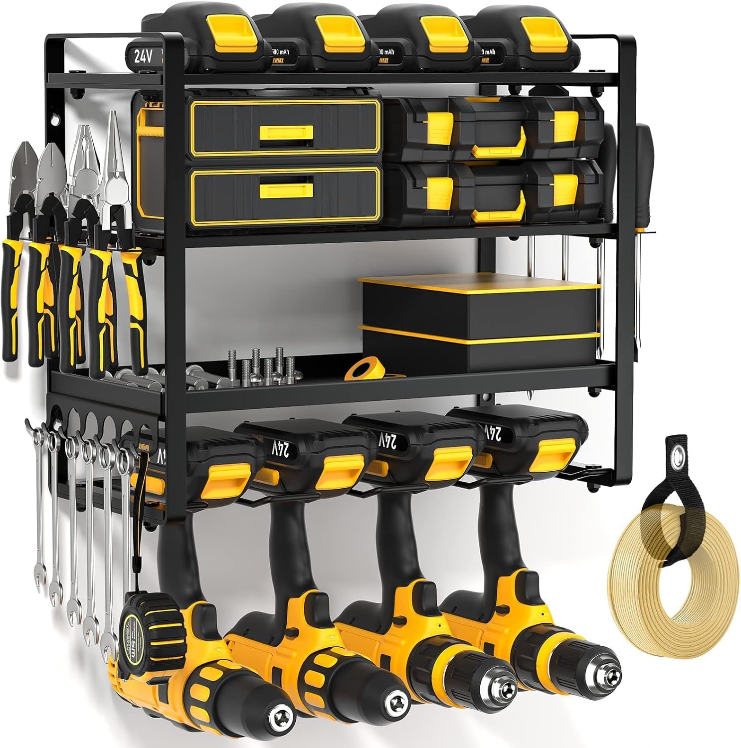POKIPO Power Tool Organizer Wall Mount, Extended Large Heavy Duty 8 Drill Holder, 4 Layer Garage Tool Organizer and Storage, Utility Racks Suitable for Workshop, Garage Cordless Drill