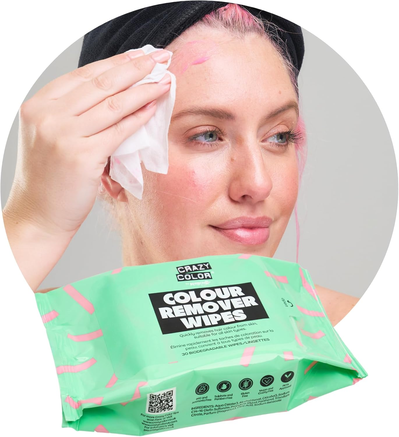 Crazy Color Hair Dye Remover Wipes. Remove Hair Dye from Face. 24 Pack of Biodegradable Wipes. image number 1