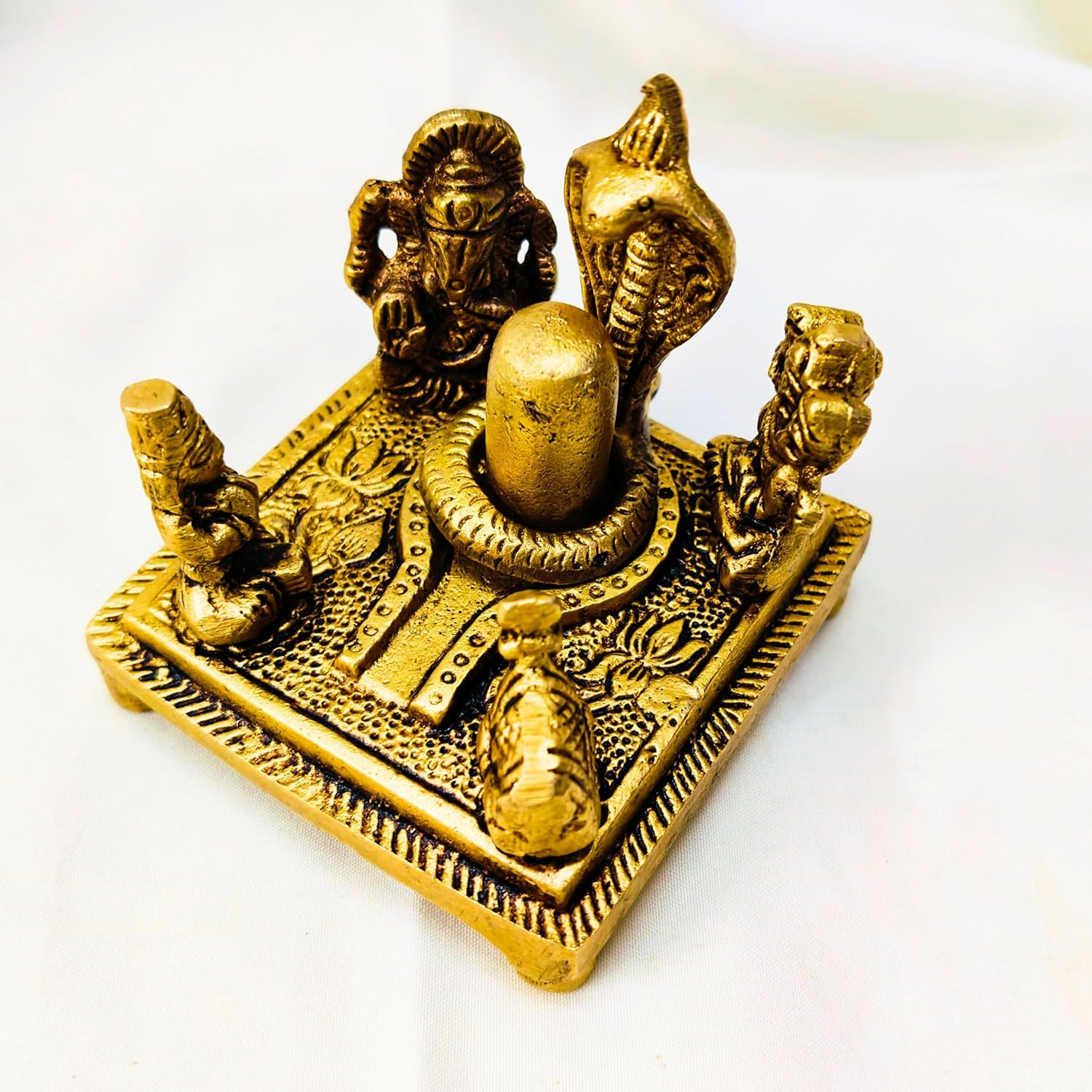 Brass Shiv Panchayat Idol 3" Inch | Shiva Lingam with Nandi, Parvati, Ganesh & Kartikeya | Shiv Parivar Statue | Bholenath Family Murti for Home Temple, Puja, Diwali Decor & Spiritual Gift