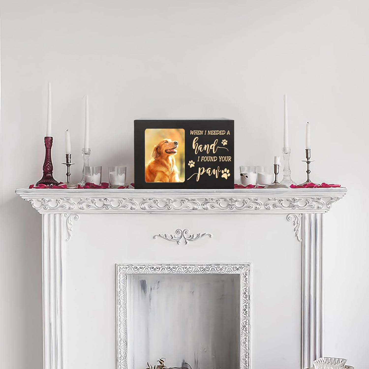 Pet Memorial Urns for Dog or Cat Ashes, Large Wooden Funeral Cremation Urns with Photo Frame, Memorial Keepsake Memory Box with Black Flannel as Lining, Loss Pet Memorial Remembrance Gift image number 2