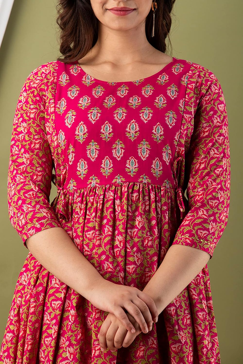 Aizza Trends Women'S Maternity Gown |Feeding Gown Kurta | Baby Shower Dress | Feeding Dress-Pink-3 image number 4