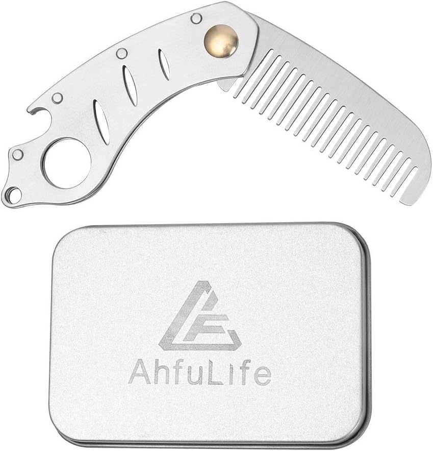 Ahfulife Foldable Metal Comb and Beard Comb - Multifunctional Pocket Comb with Bottle Openers - Anti-Static Stainless Steel Care Comb - Presented in Gift Box image number 2