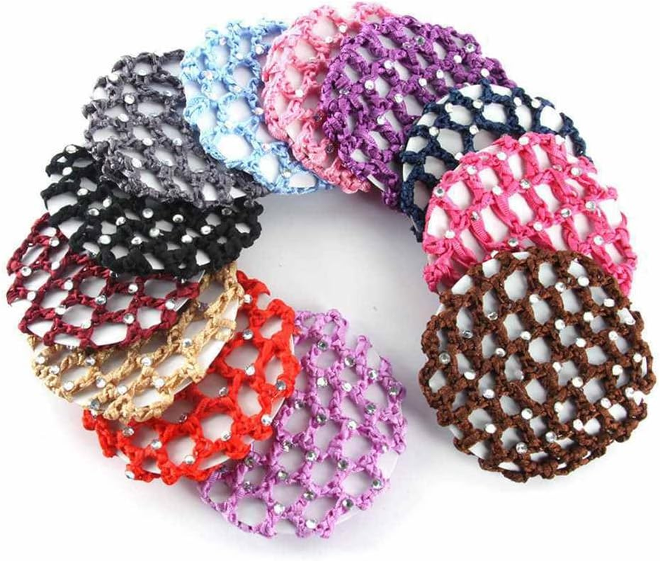 SHTGOI Pack of 2 Hair Net Bun with Rhinestone Bun Hairstyle Aid Fabric Knot Net Glitter Crystal Hair Nets Hairstyles Elastic Bun Net for Girls Women Ballet Gymnastics Figure Skating Dance Light Purple