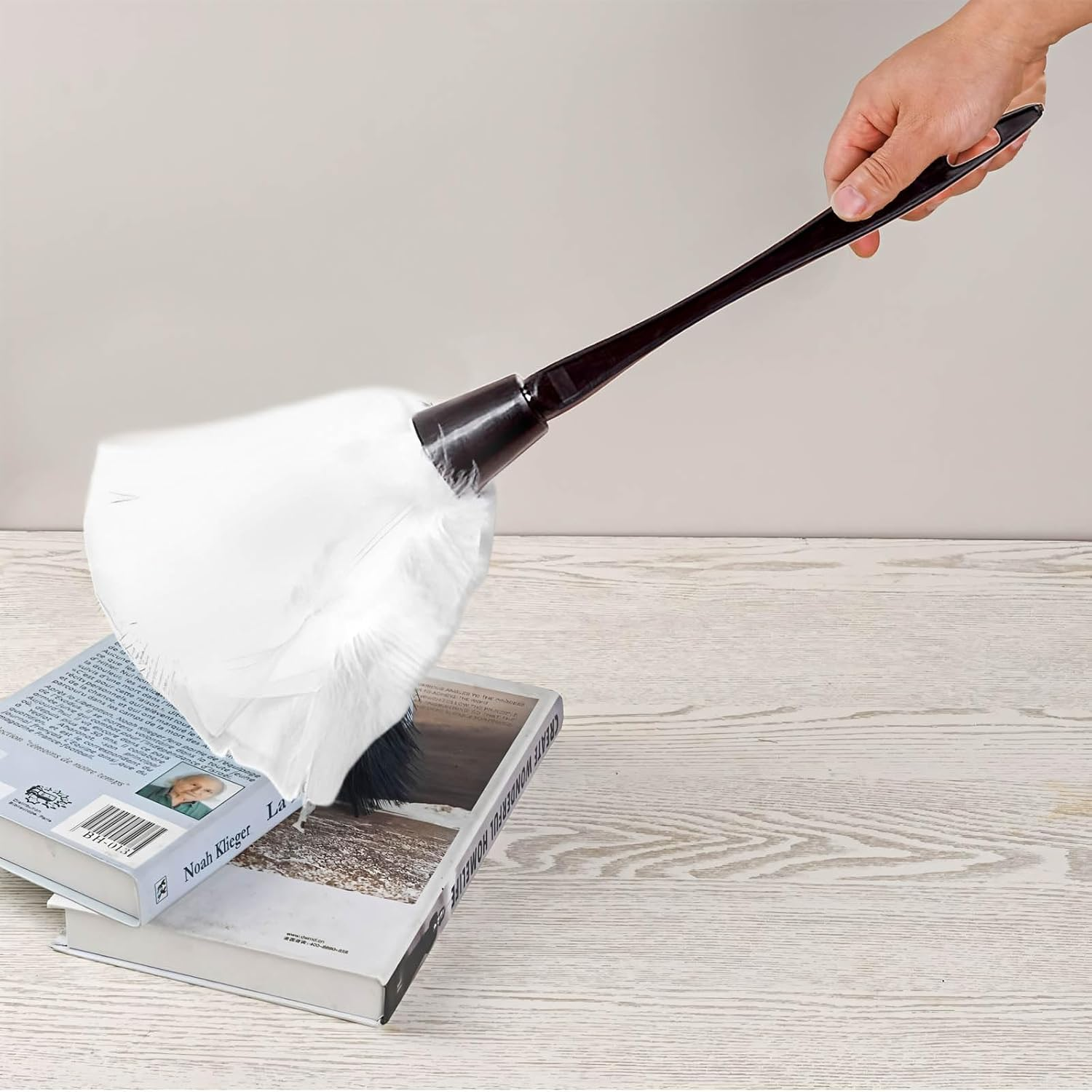 Feather Duster White, 25 CM Premium Genuine Feather Duster with Handle, Anti-Static Dusting Brush for Home,Car,Furniture & Screen Cleaning