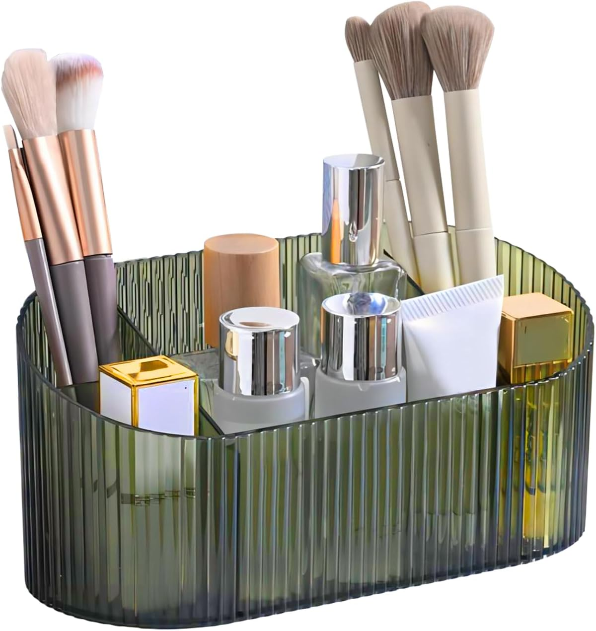 DASITON Capacity Makeup Brush Holder,5 Slot Makeup Brush Holder,Vintage Striped Make up Brush Holder,For Vanity Decor,Bathroom Countertops,Desk Storage Container,Cosmetic Display Cases(Clear)