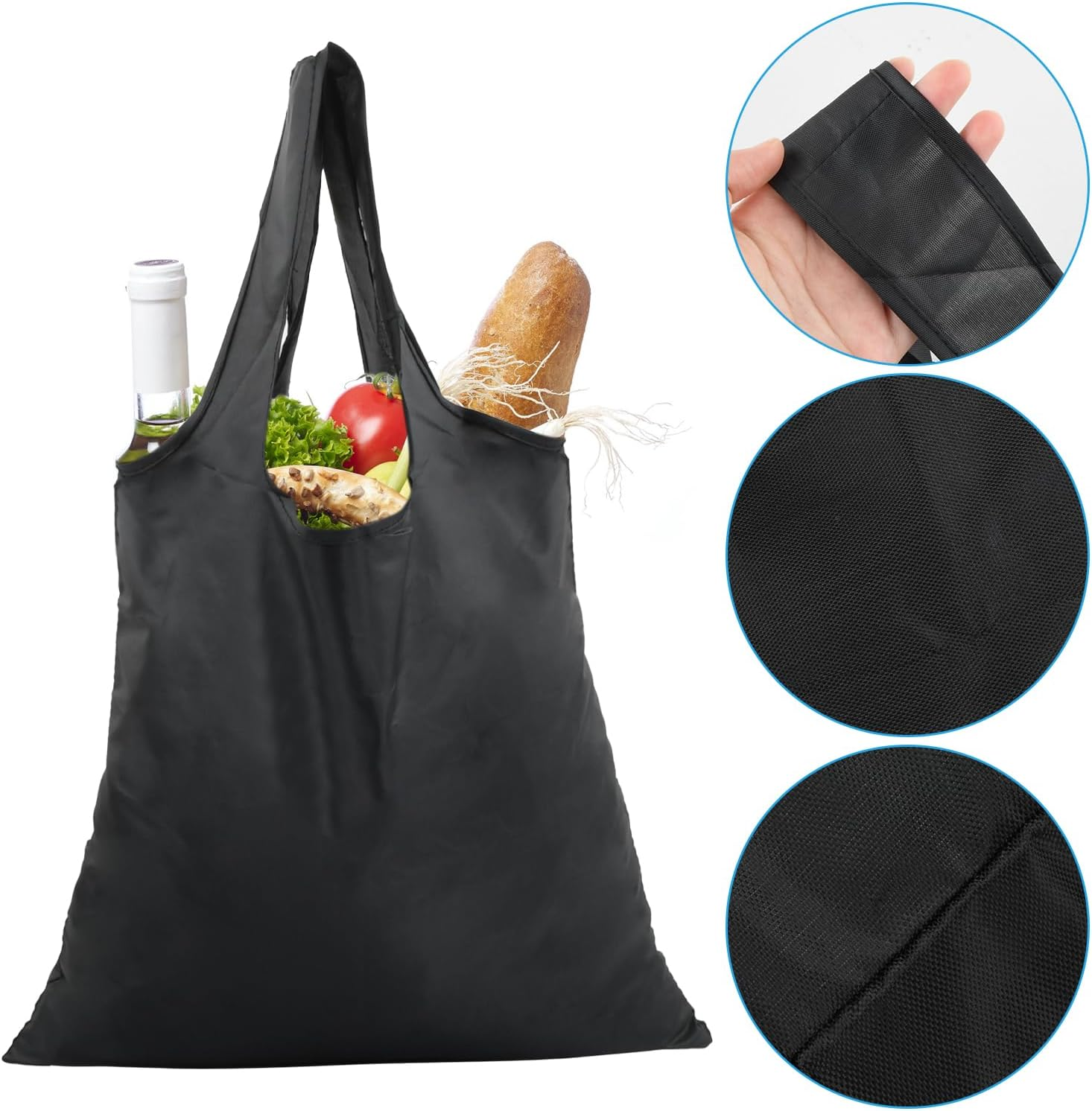 4 Pcs Shopping Bag Foldable Washable 48 * 36.5Cm, Durablen and Lightweight Shopping Bags, Eco Tote Handbag, Shopping Waterproof Tote Bag Black, Reusable Shopping Bag for Daily Grocery image number 2