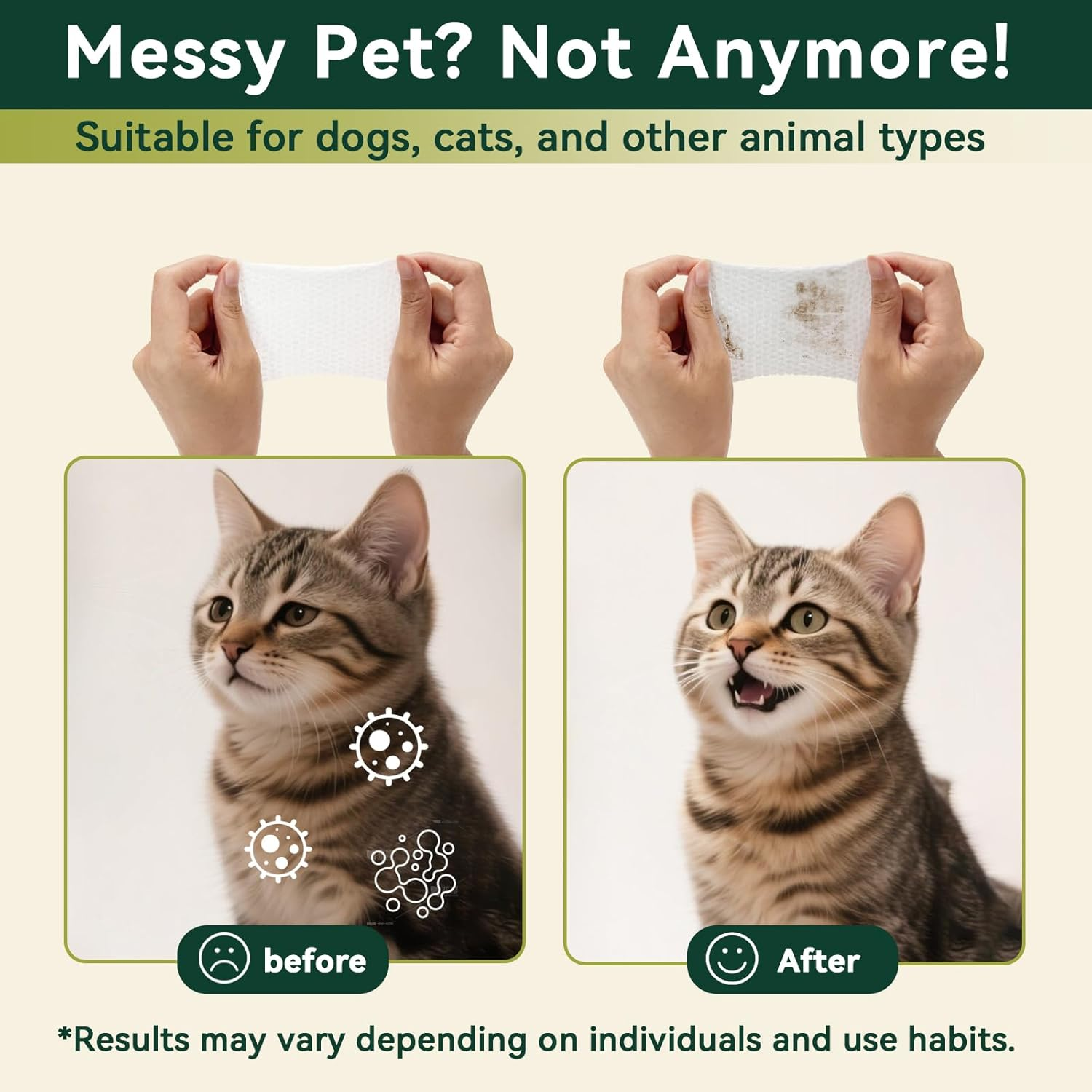 Ozbreeze Fresh Care Happier Pets Cleaning Wipes &ndash; Unscented Grooming Wipes for Dogs & Cats | Coconut Oil, Jojoba, Sea Buckthorn, Kakadu Plum, Oat | No-Rinse Needed | Travel Pack 15&times;20Cm, 7.9"X5.9" image number 6