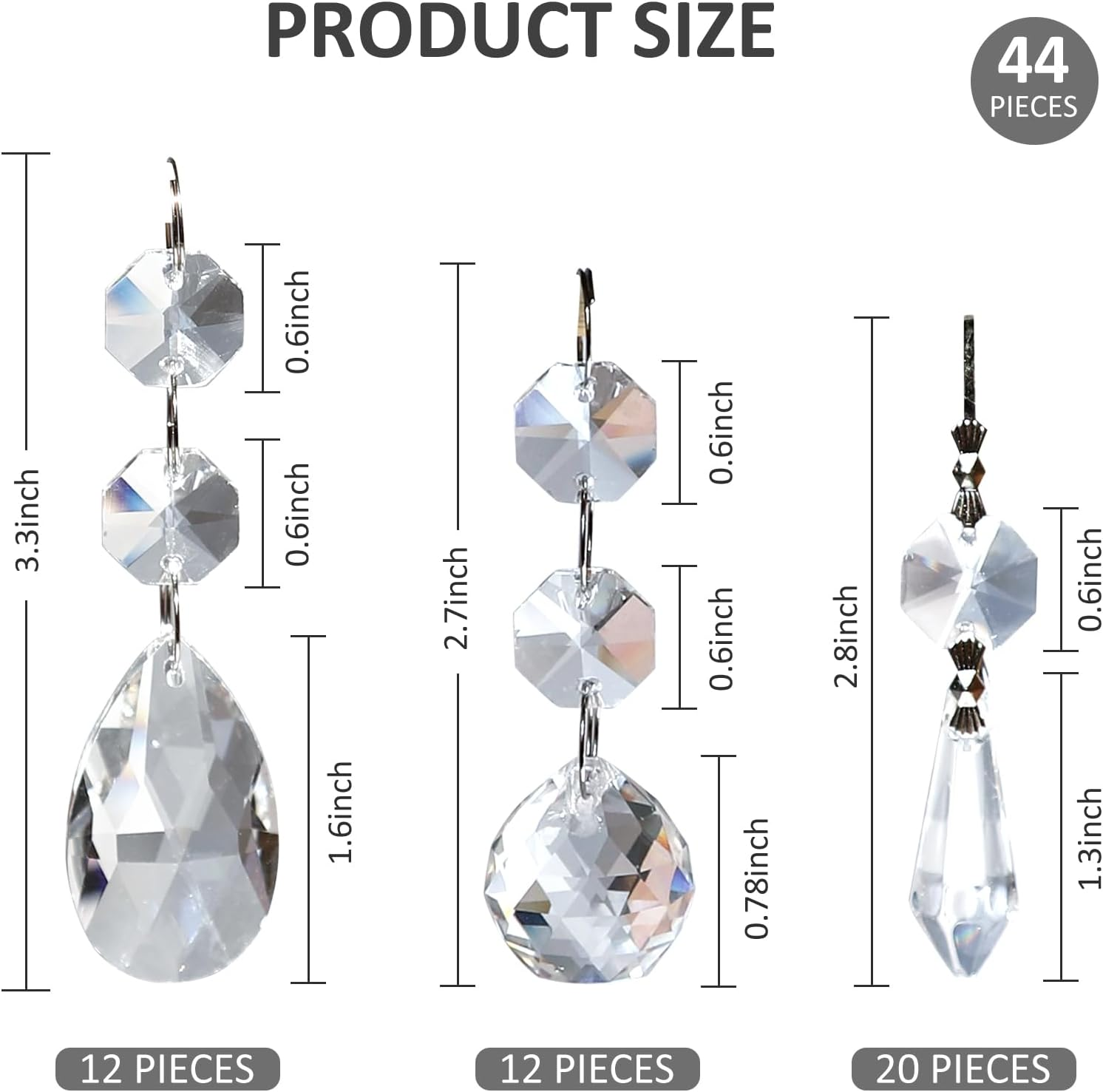 Milkary 44 Pack Chandelier Crystal Prism Replacement, 38Mm Hanging Clear Crystal Glass Bead Prisms 20Mm Chandelier Crystals Modern for Foyer Wedding Lamp Windows Christmas Tree Decoration image number 3