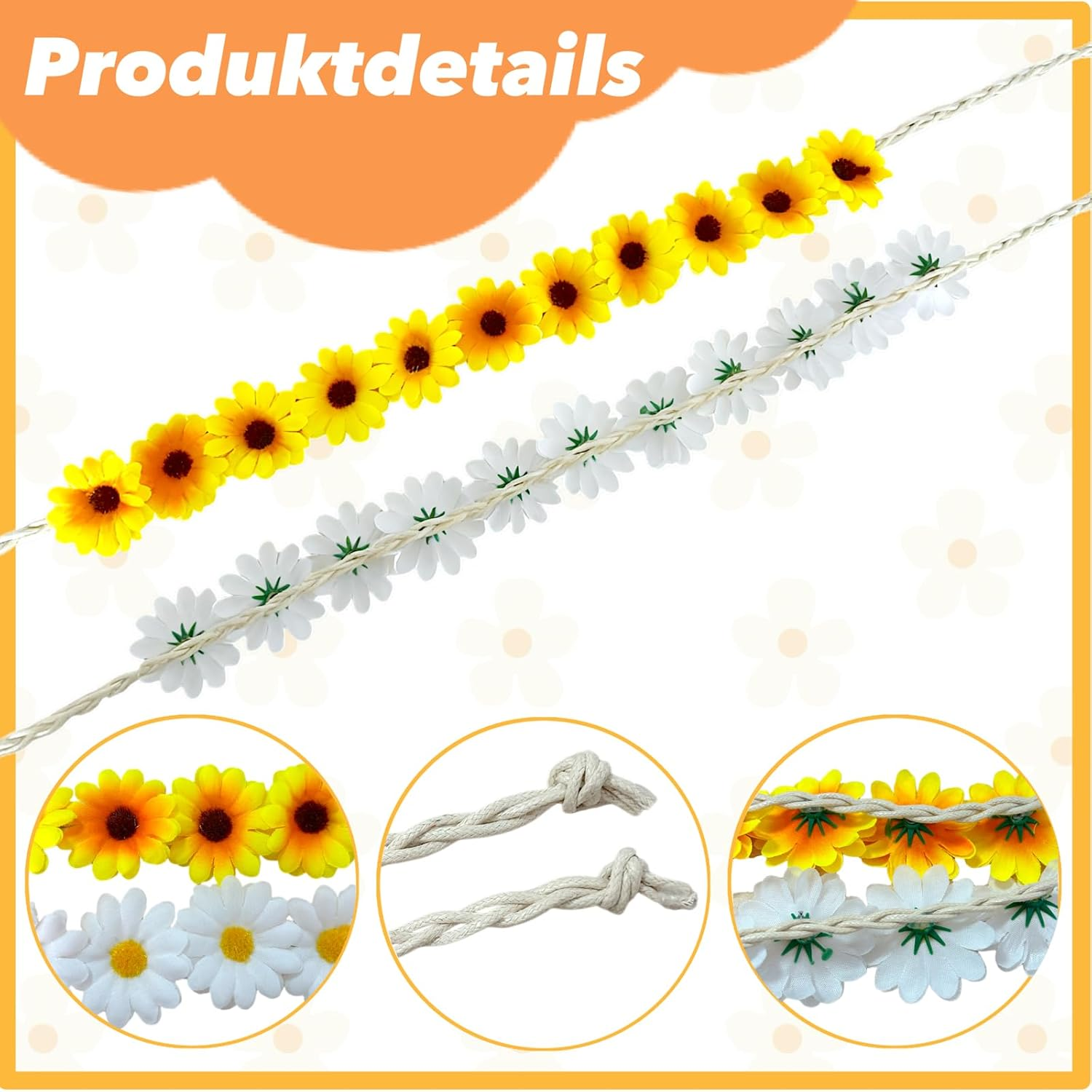 Ypkia Pack of 2 Sunflower Headbands + 2 Pieces Daisy Headbands Women'S Adjustable Bohemian Flowers Headdress for Carnival Party Costume Accessories