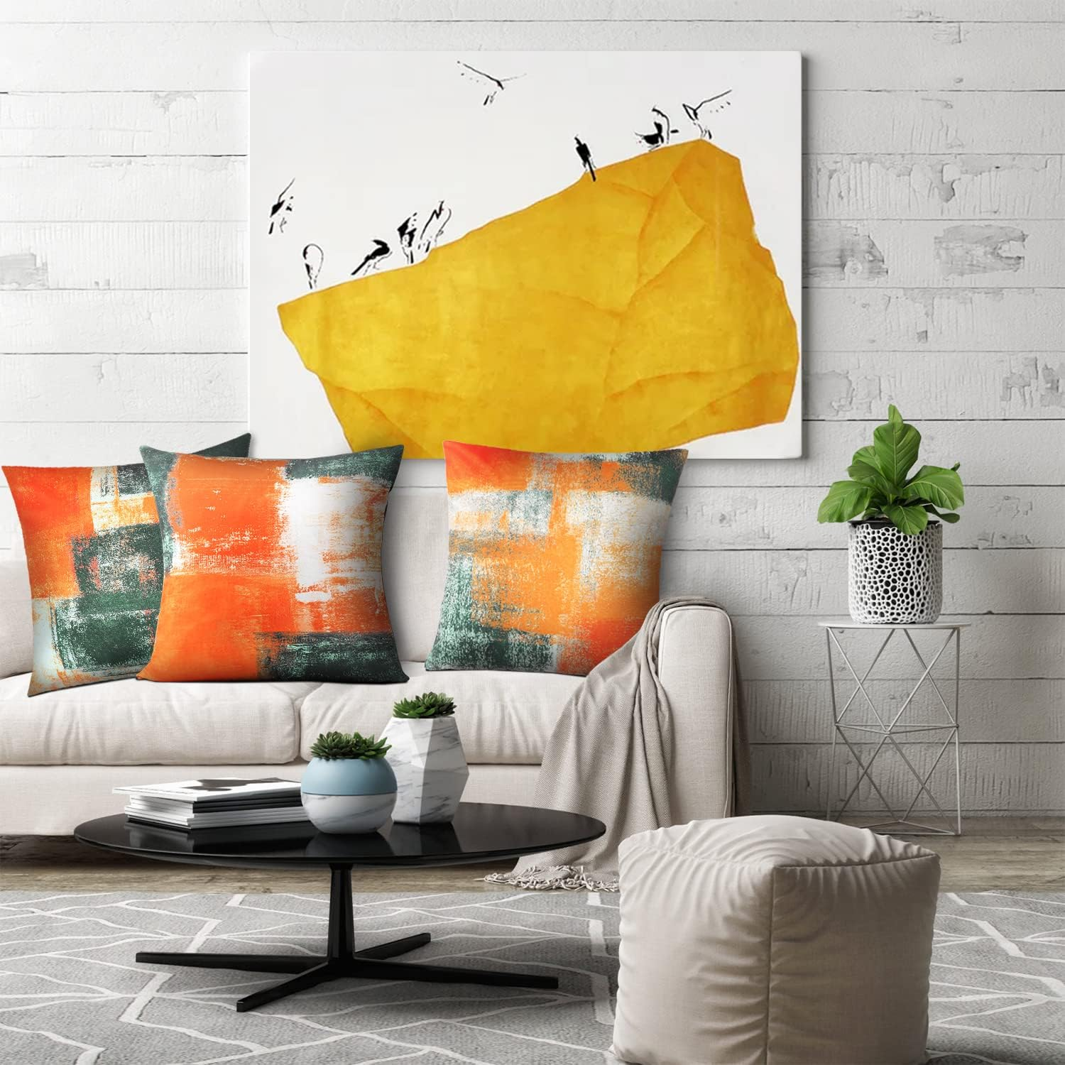 Decorative Throw Pillow Covers Burnt Orange Cushion Cover Taupe Abstract Art Painting 4 Pcs Pillowcase 18X18 Inch for Sofa Couch Bedroom Living Room Outdoor Home D&eacute;cor image number 2