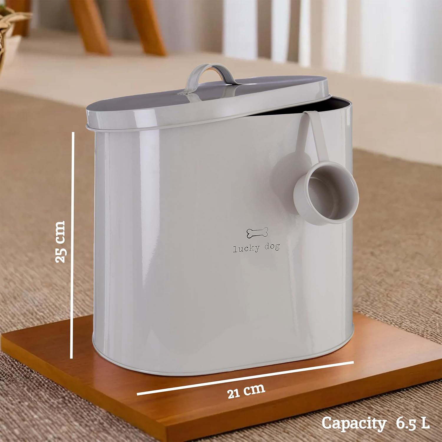 Premier Housewares Adore Pets Lucky Dog Food Storage Bin with Spoon, 6.5 L - Natural image number 4