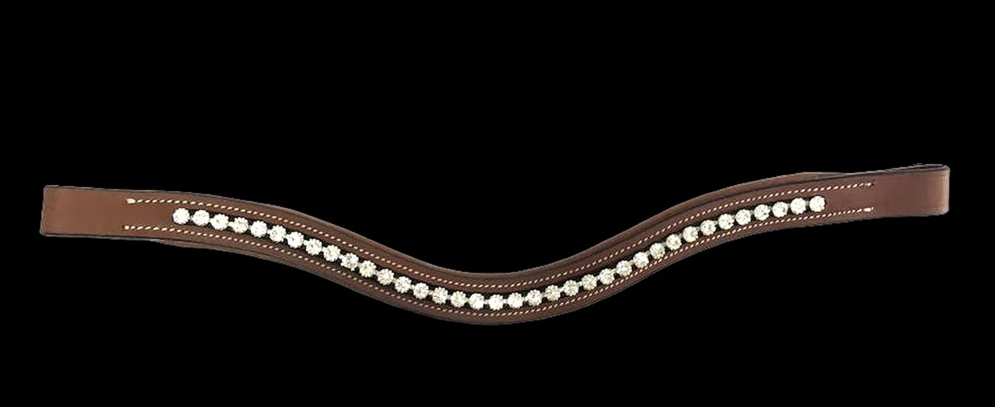 Majestic Ally Curved Crystal Padded Premium Leather English Browband for Horse Bridle - Chestnut image number 2