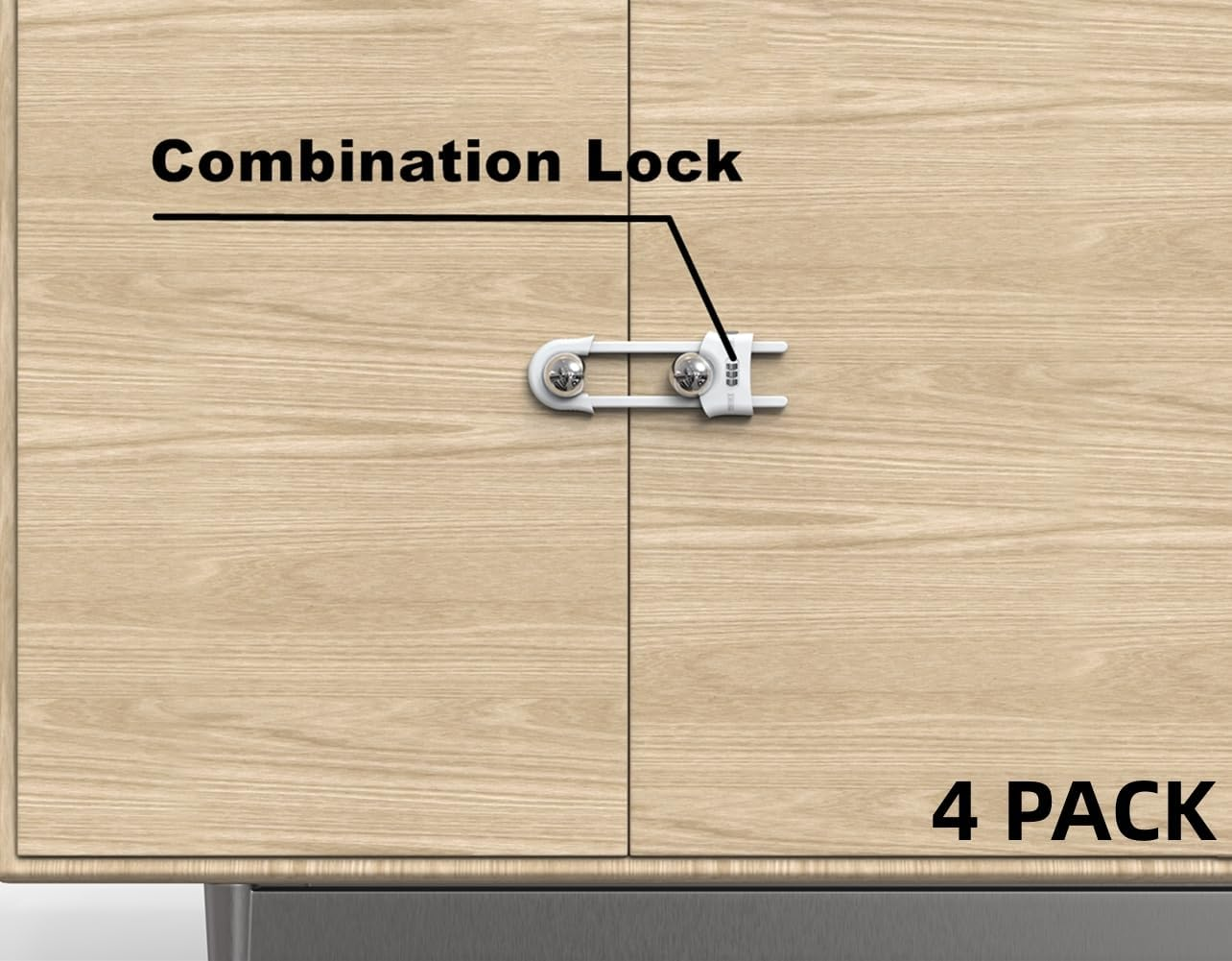 Child Proof Sliding Cabinet Door Code Locks Baby Safety Cupboard Locks Adjustable U Shaped Cabinet Latches for Knob Handle Drawers Closet (4 PCS, White) image number 4