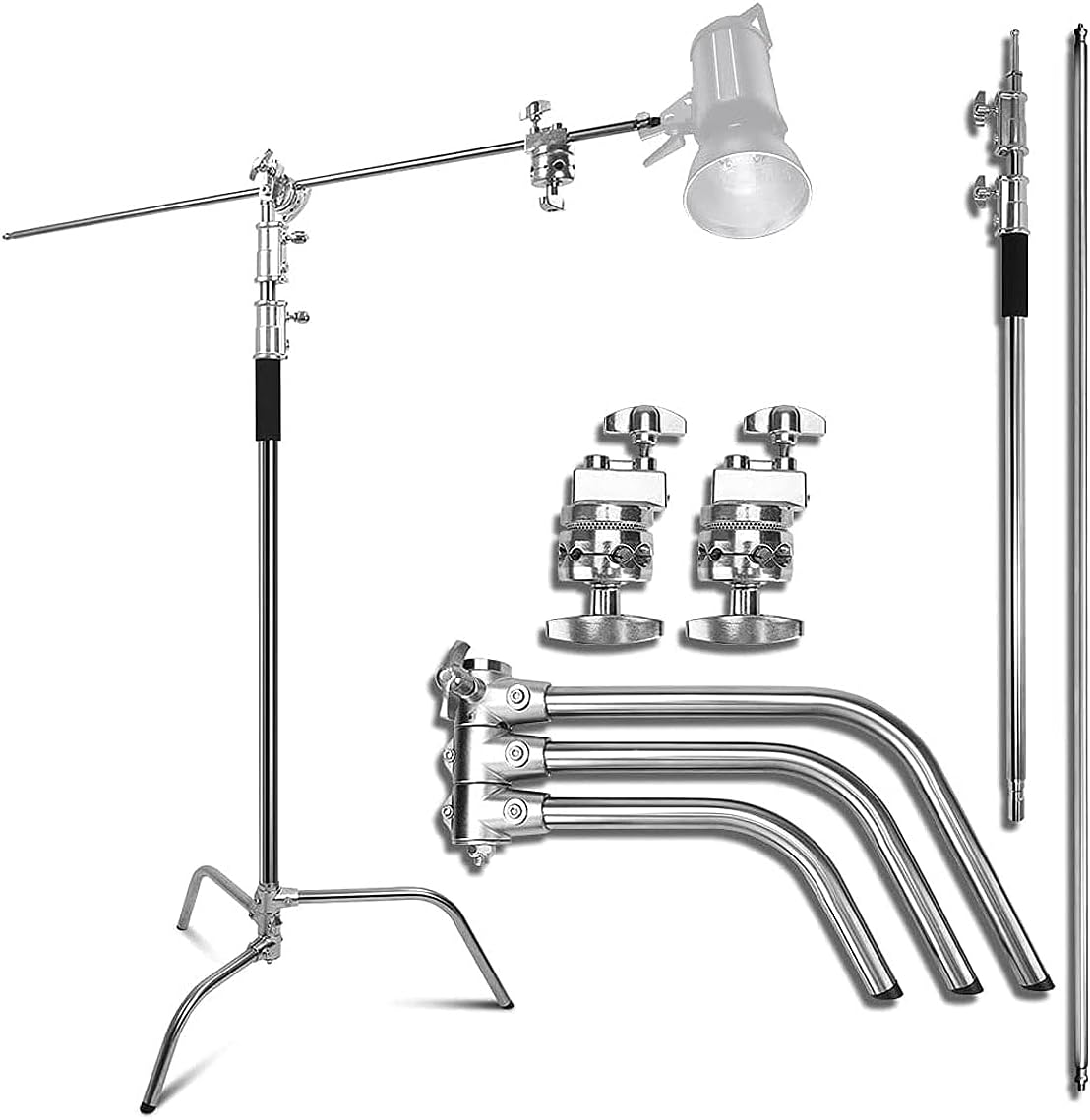 Heavy Duty Stainless Steel C-Stand with Boom Arm 132"/335Cm Adjustable Light Stand 49&ldquo;/125Cm Hold Arm Stand with One Adjustable Leg for Photography Studio Reflectors, Softboxes, Monolights image number 6