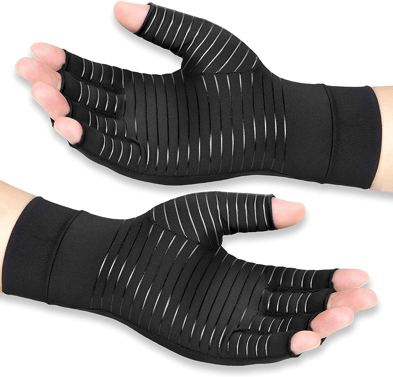 Copper Arthritis Compression Gloves Women Men Relieve Hand Pain Swelling and Carpal Tunnel Fingerless for Typing, Support for Joints image number 1