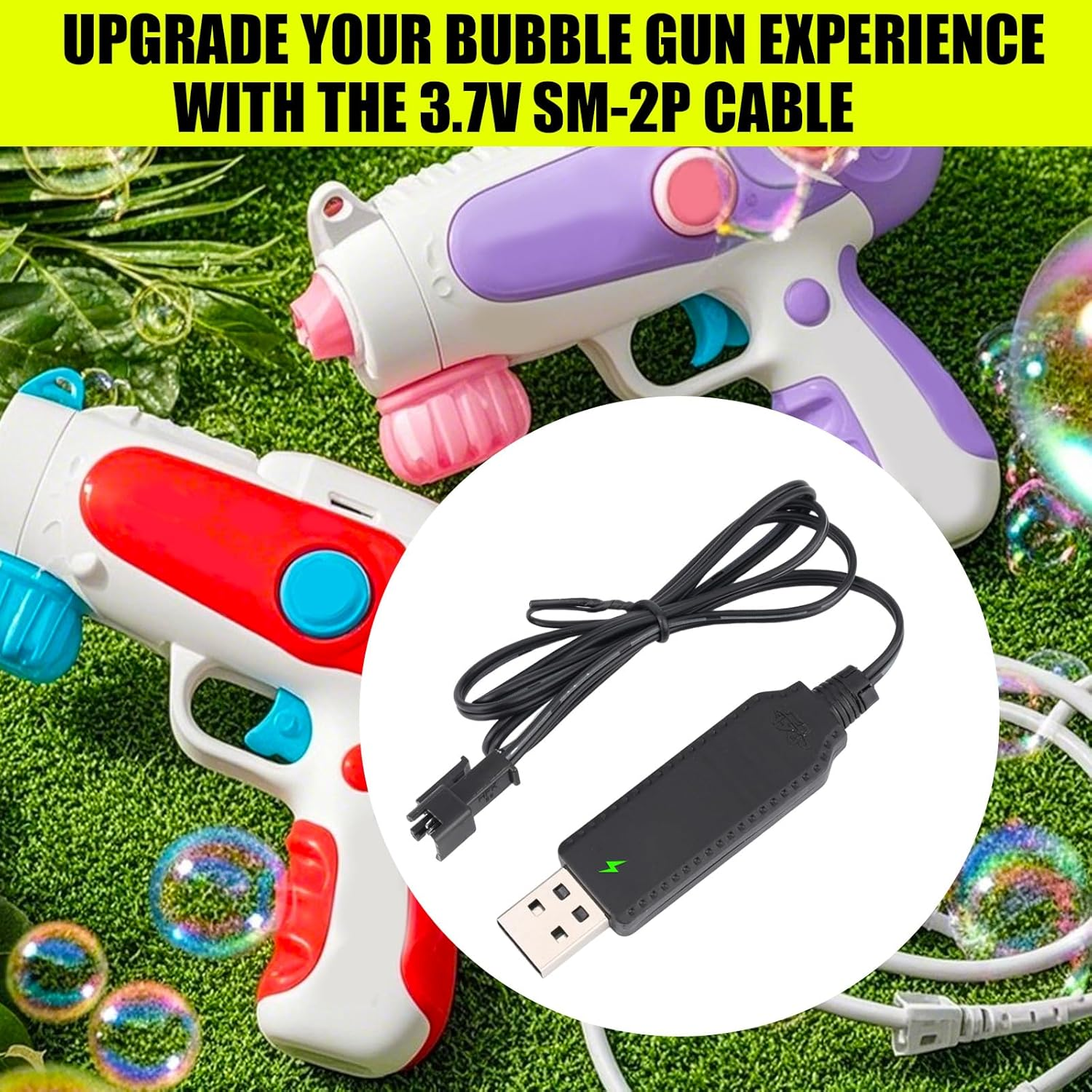2Pcs Charger for Bubble Machine Gun, 3.7V SM-2P USB Cable with Indicator Light Compatible with Bubble Bazooka Machine Gun and Bunch O Bubbles