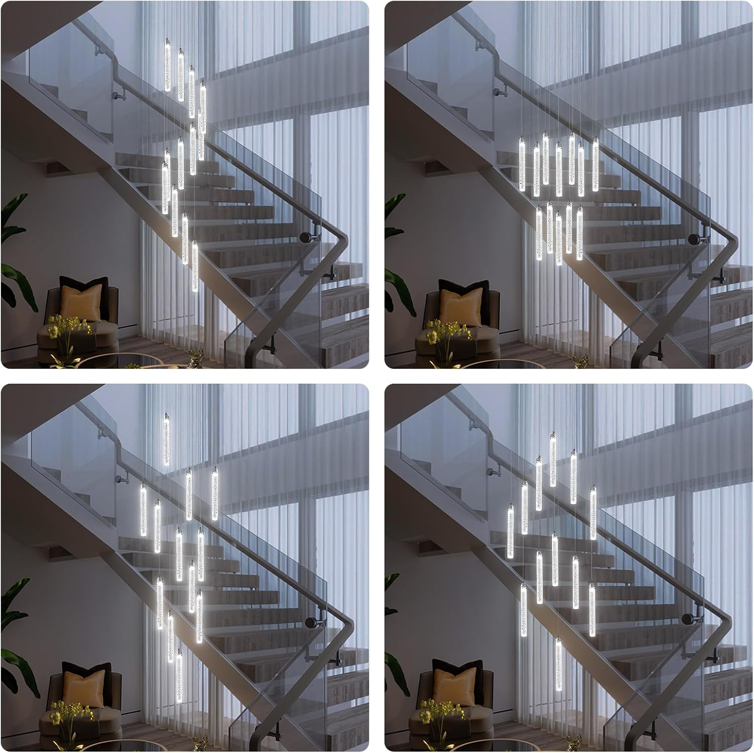 USOR 12-Light High Ceiling Chandeliers LED Modern Silver Crystal Chandelier for Staircase Entryway 3 Colors Dimmable Spiral Large Pendant Light for Luxury Chandelier Living Room Hallway Foyer Lobby image number 5