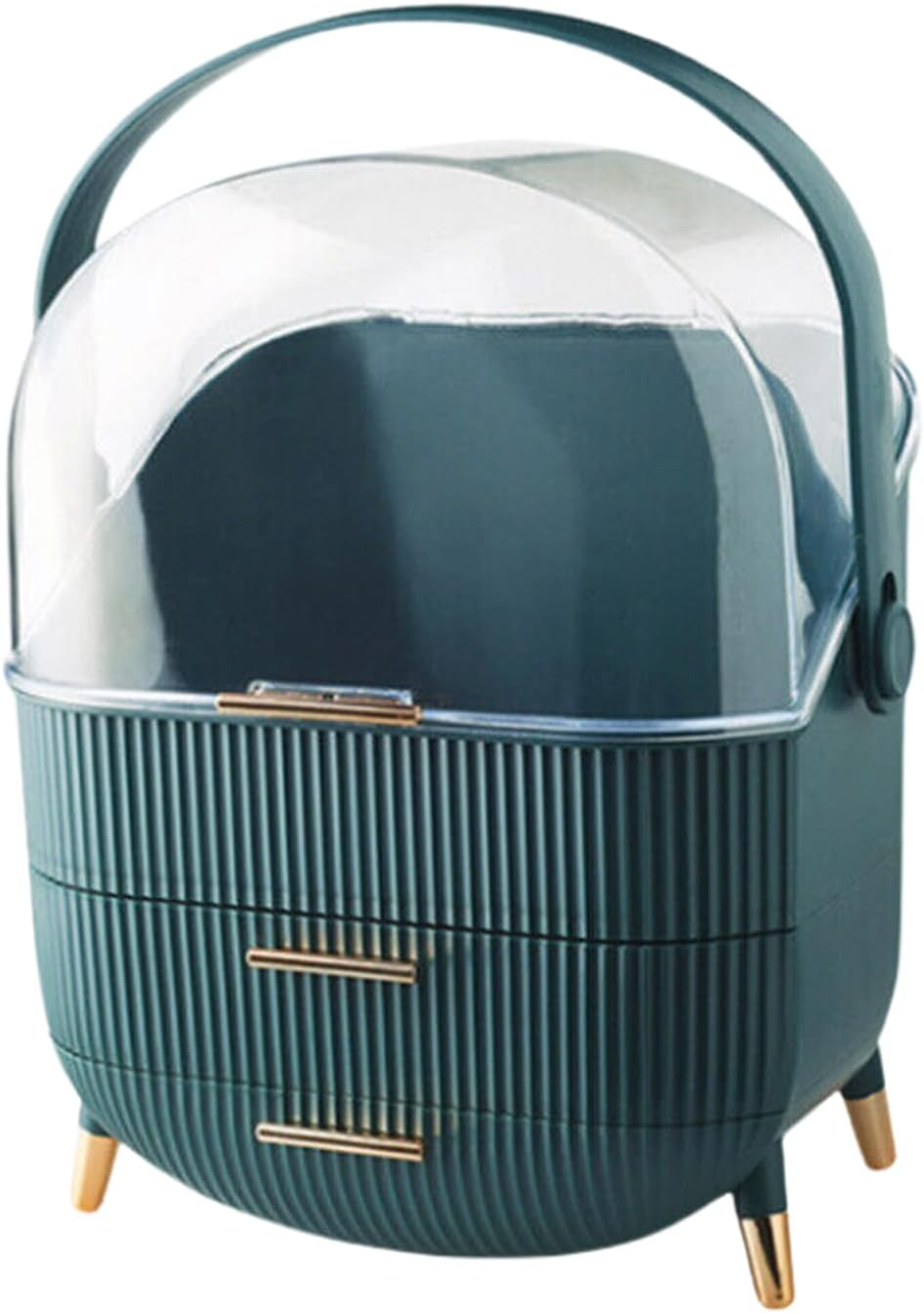 Leona Co Makeup Storage Organizer, Cosmetics Display Case Holder with 2-Layer Storage Drawer Box and Transparent Lid for Bedroom Vanity Desk, Countertop, Dresser (Green) image number 3