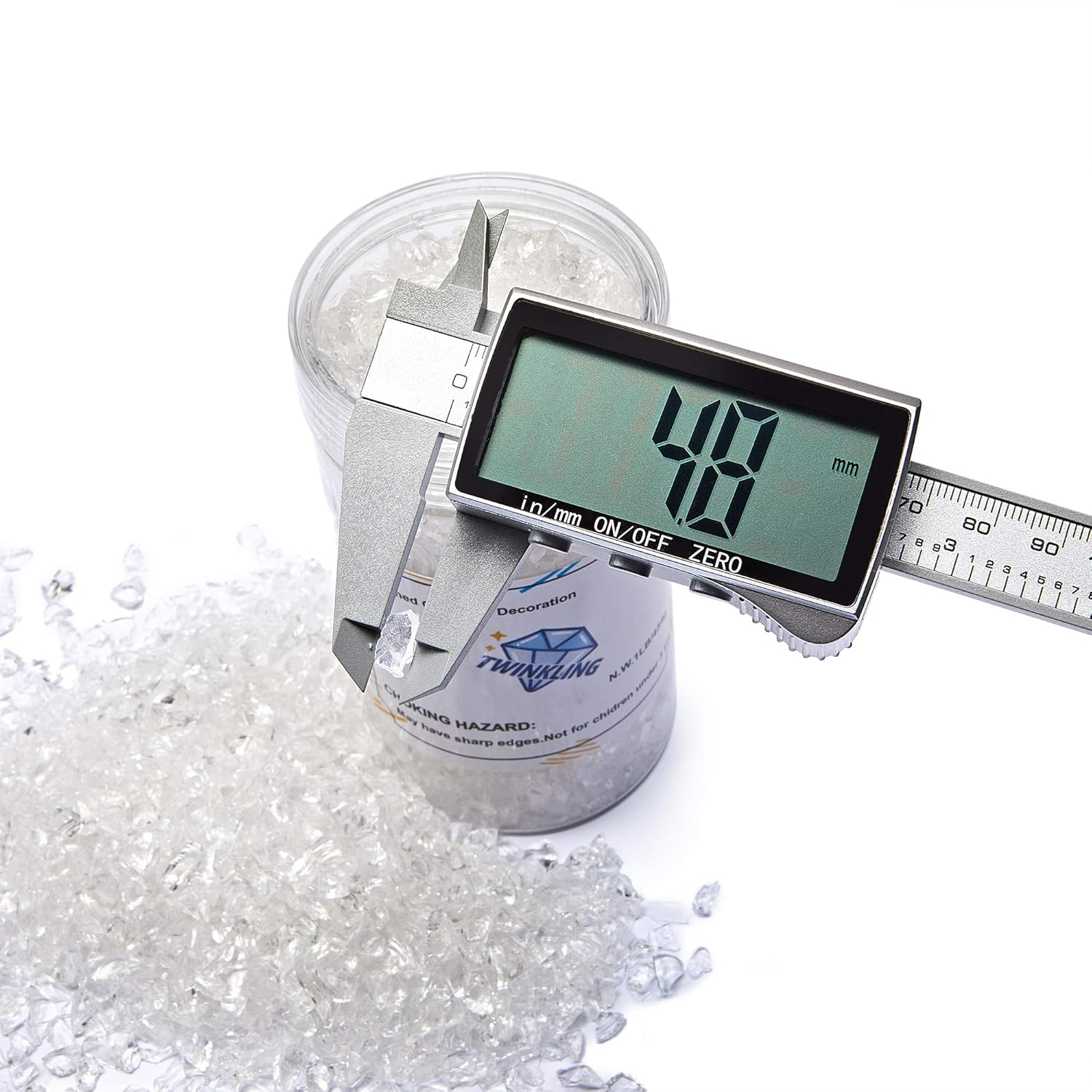 TWINKLING High Luster Fire Glass Gravel Stone Glitter,Broken Glass,Fire Gems Chips,Crushed Glass for Fire Pit Crafts Resin Art Aquarium Garden Decoration,3-6Mm,1-Pound Jar (Crystal/Transparent) - Crystal/Transparent image number 5