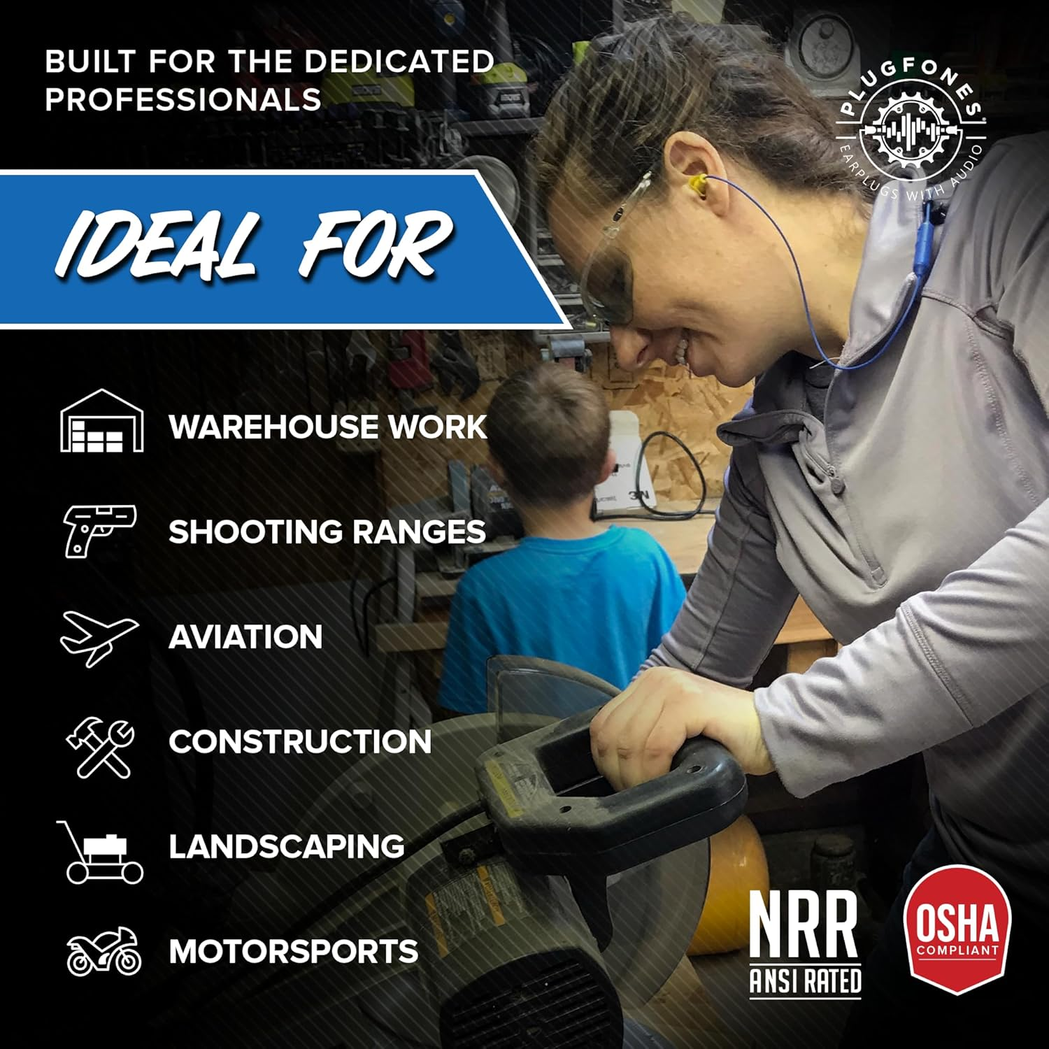 Plugfones Liberate 2.0 Wireless Bluetooth Headphones with Earplugs, Blue/Yellow (NA)