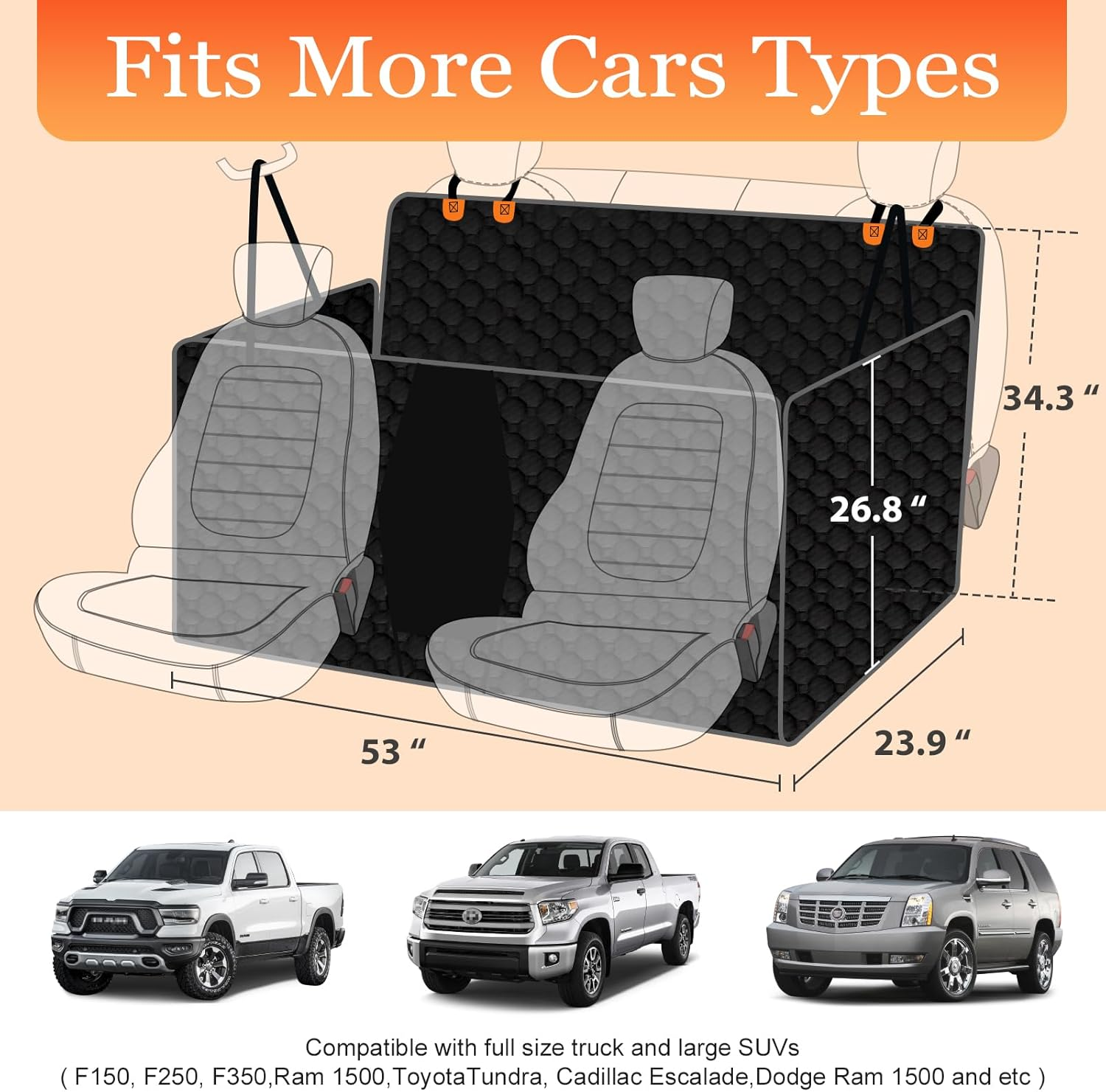 Mancro Floor Dog Hammock for Truck with Flip up Rear Seats, Waterproof Dog Back Seat Cover with Mesh Window Heavy Duty Back Seat Cover for Dogs, Compatible with F150, Chevy Silverado & RAM, Black image number 6