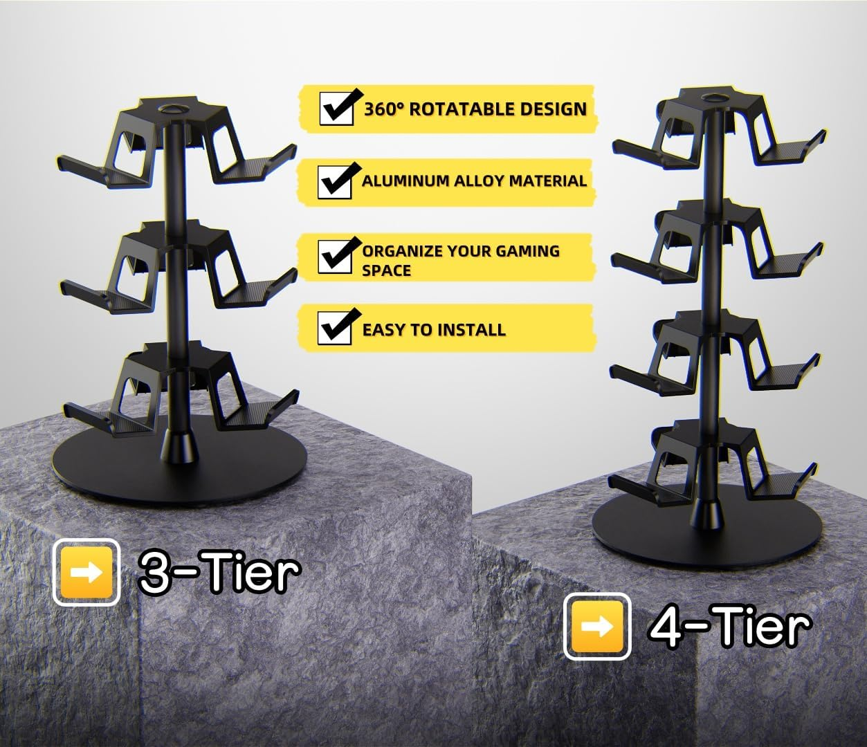 TG-A 3-Tier Game Controller Stand, Holds 12 Controllers, Black Controller Organizer Compatible for Ps4/Ps5/Xbox One/Switch Pro/Headsets, Multi-Device Display and Storage. (3-Tier / Black) - 4-Tier / Black image number 3