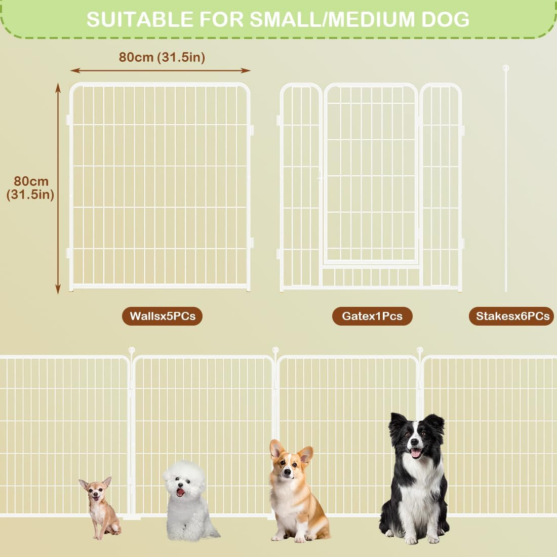 Pet Dog Metal Playpen for Yard, RV Camping, 31 Inch 6 Panels Folding Dog Play Pen Frame for Puppy Cat Rabbit Animal, Outdoor Indoor Cat Dog Enclosure