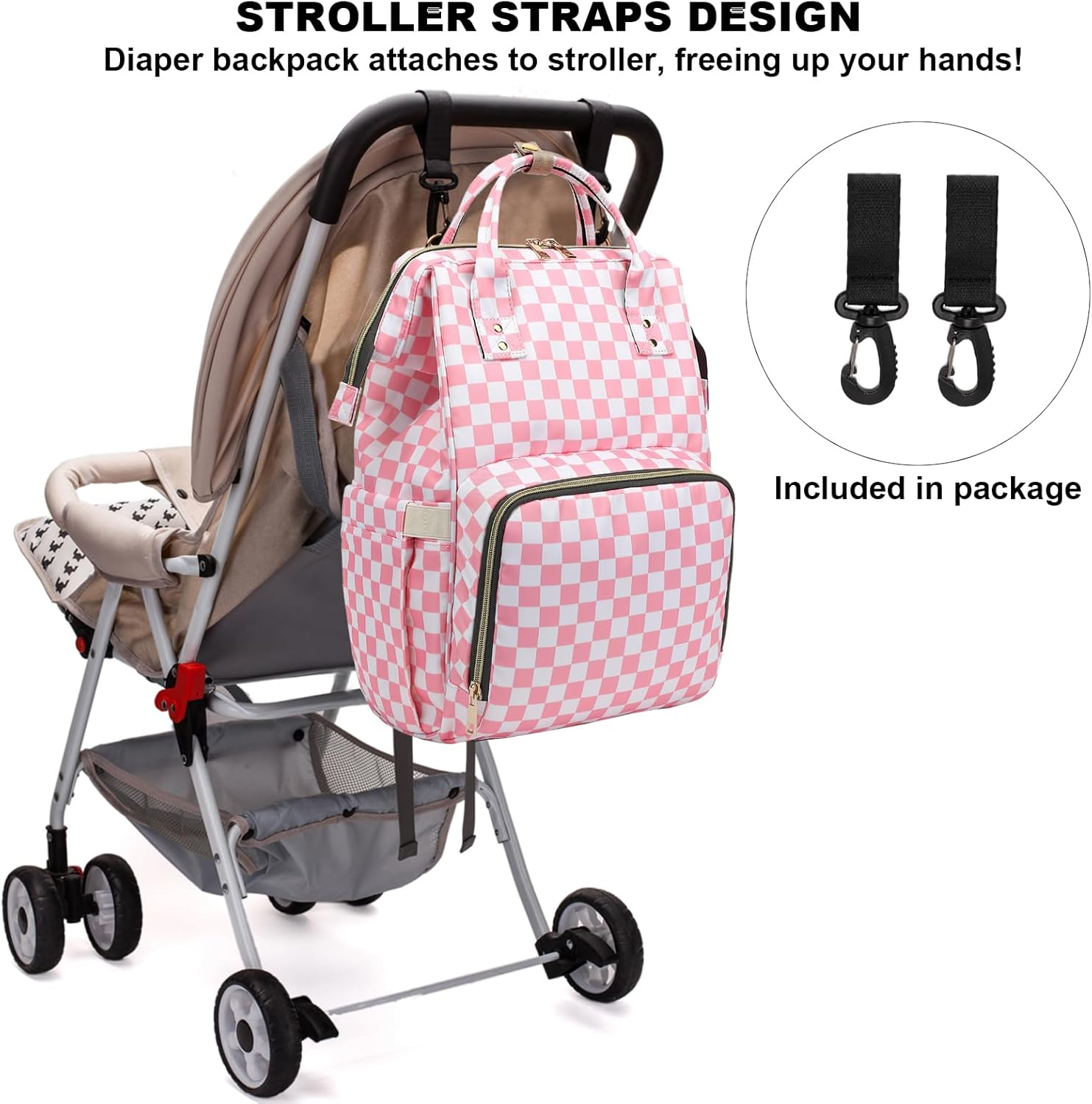 Baby Diaper Bag Backpack for Women, Large Capacity Waterproof Maternity Travel Nappy Backpacks with Stroller Straps image number 5