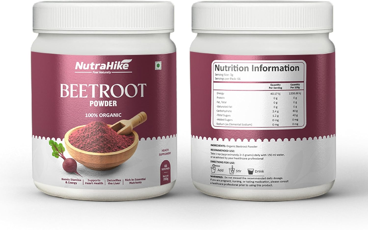 Nutrahike Organic Beetroot Powder 200 G &ndash; Antioxidant-Rich Detox & Immunity Booster