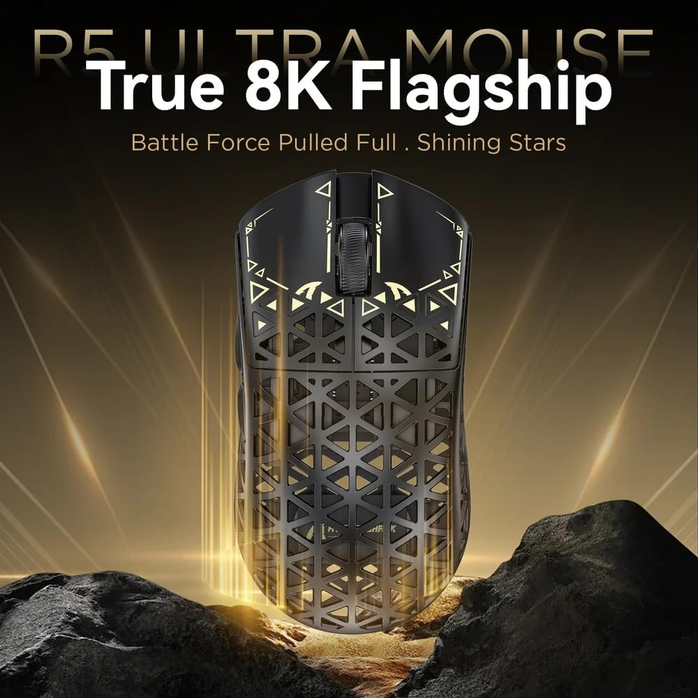 ATTACK SHARK R5 Ultra 8Khz Carbon Fiber Wireless Gaming Mouse with 42000 DPI, 39G Ultra-Lightweight, PAW3950 MAX Sensor, Nordic 52840 Chip, Wired/Bt/2.4Ghz Wirelss Programmable Mice for Pc/Mac (Black) - Blackgriptape image number 6