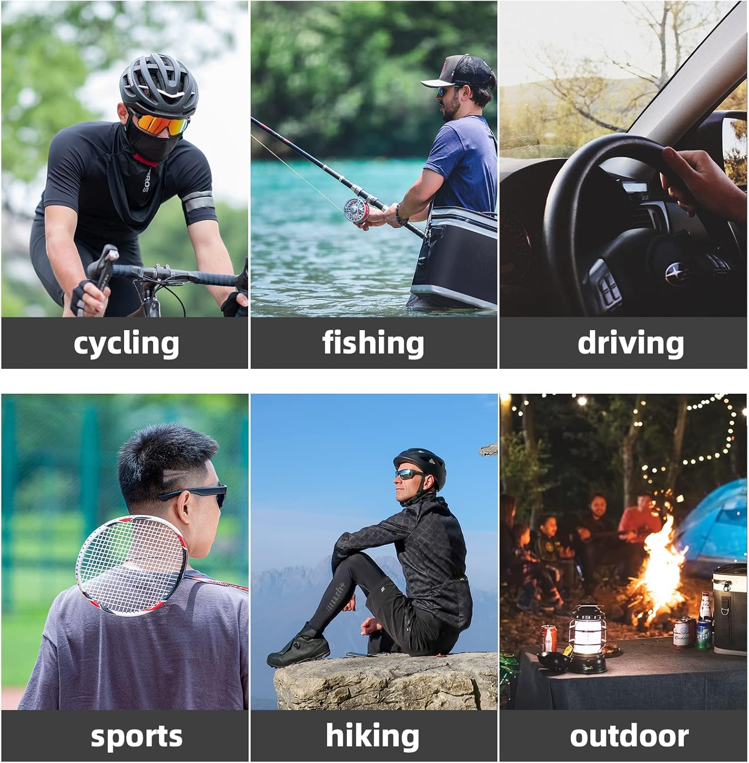 ROCKBROS Cooling Neck Gaiter with Ear Loops Summer Face Coverings for Men Women Cycling Fishing Mask - Black image number 4